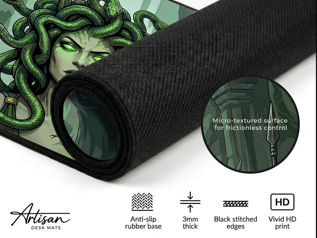 Medusa Desk Mat, Gothic Greek Mythology Mousepad, XL Neoprene Gaming