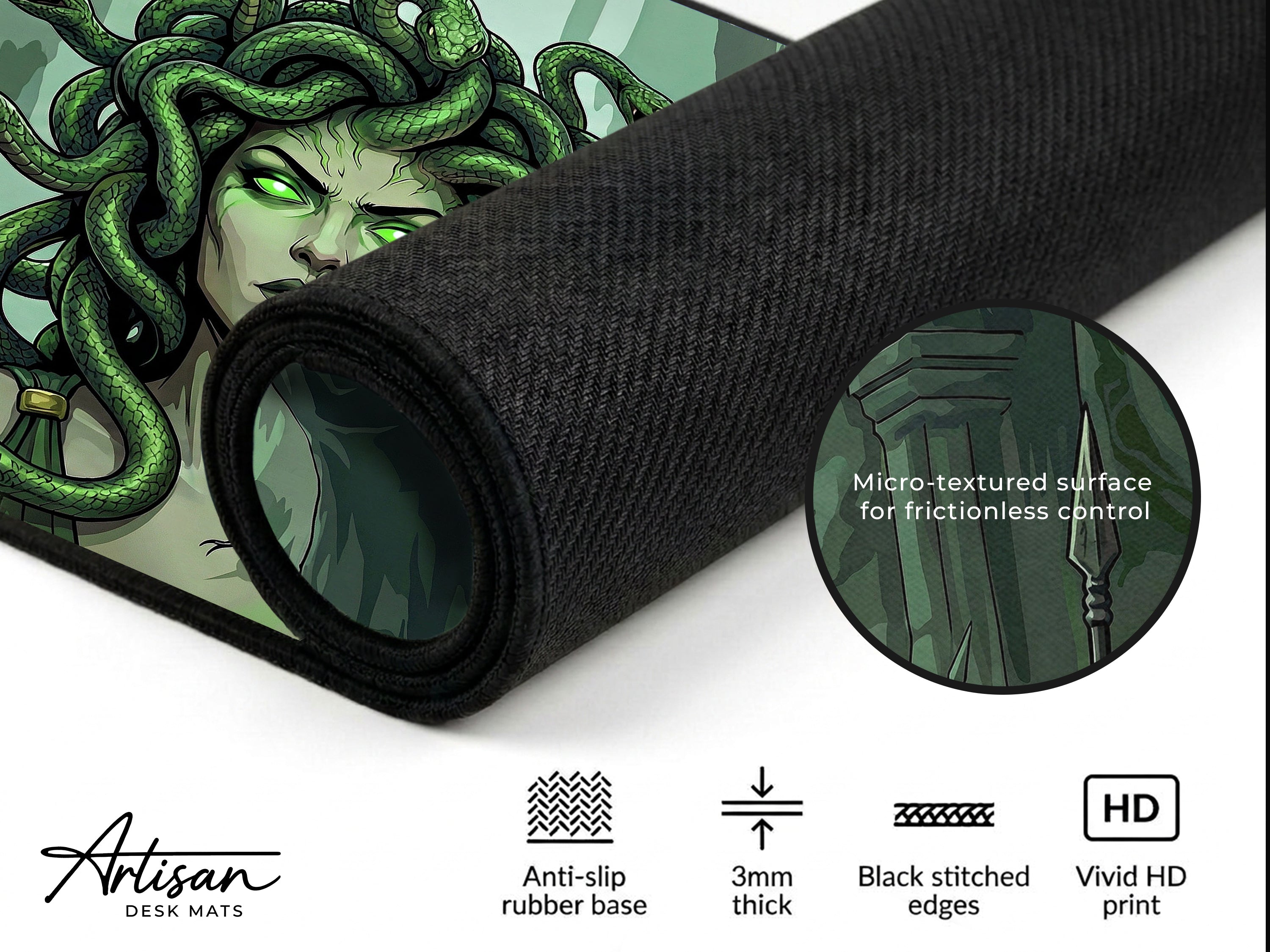 Medusa Desk Mat, Gothic Greek Mythology Mousepad, XL Neoprene Gaming
