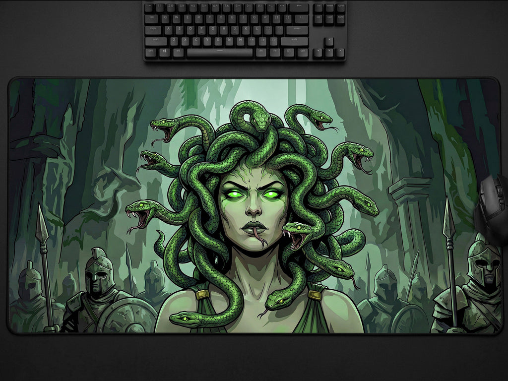 Medusa Desk Mat, Gothic Greek Mythology Mousepad, XL Neoprene Gaming