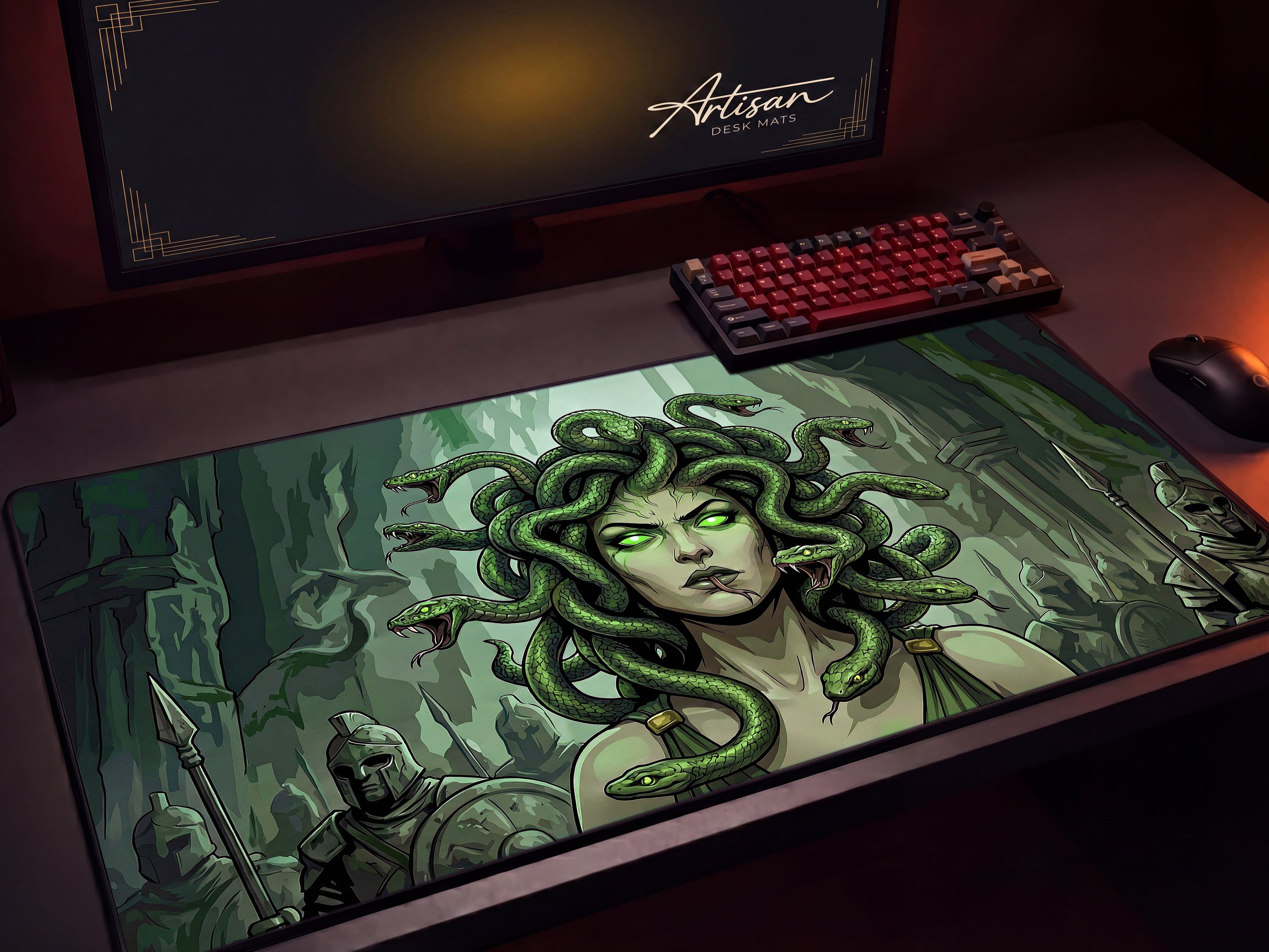 Medusa Desk Mat, Gothic Greek Mythology Mousepad, XL Neoprene Gaming