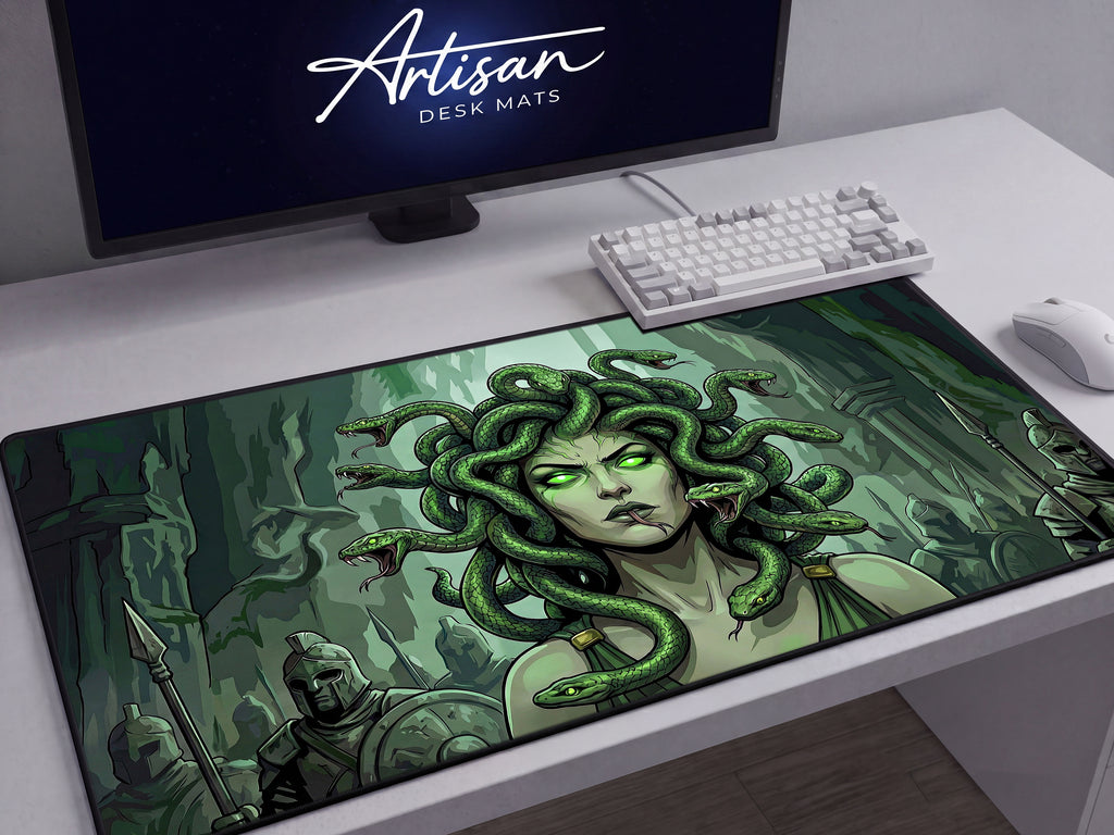 Medusa Desk Mat, Gothic Greek Mythology Mousepad, XL Neoprene Gaming