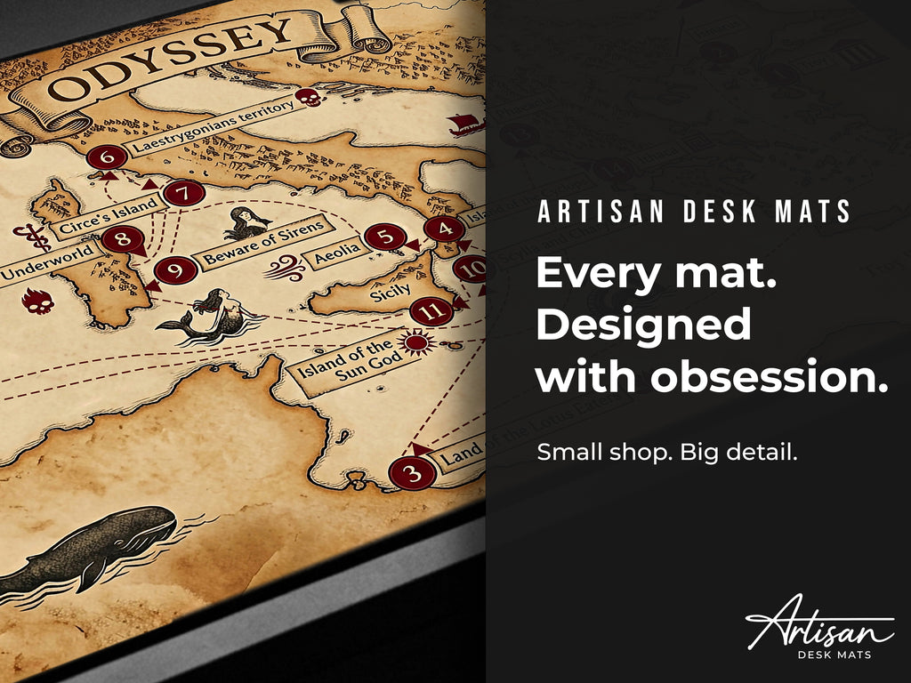 Odyssey Map Desk Mat — Vintage Greek Mythology Gaming/Office Mouse Pad