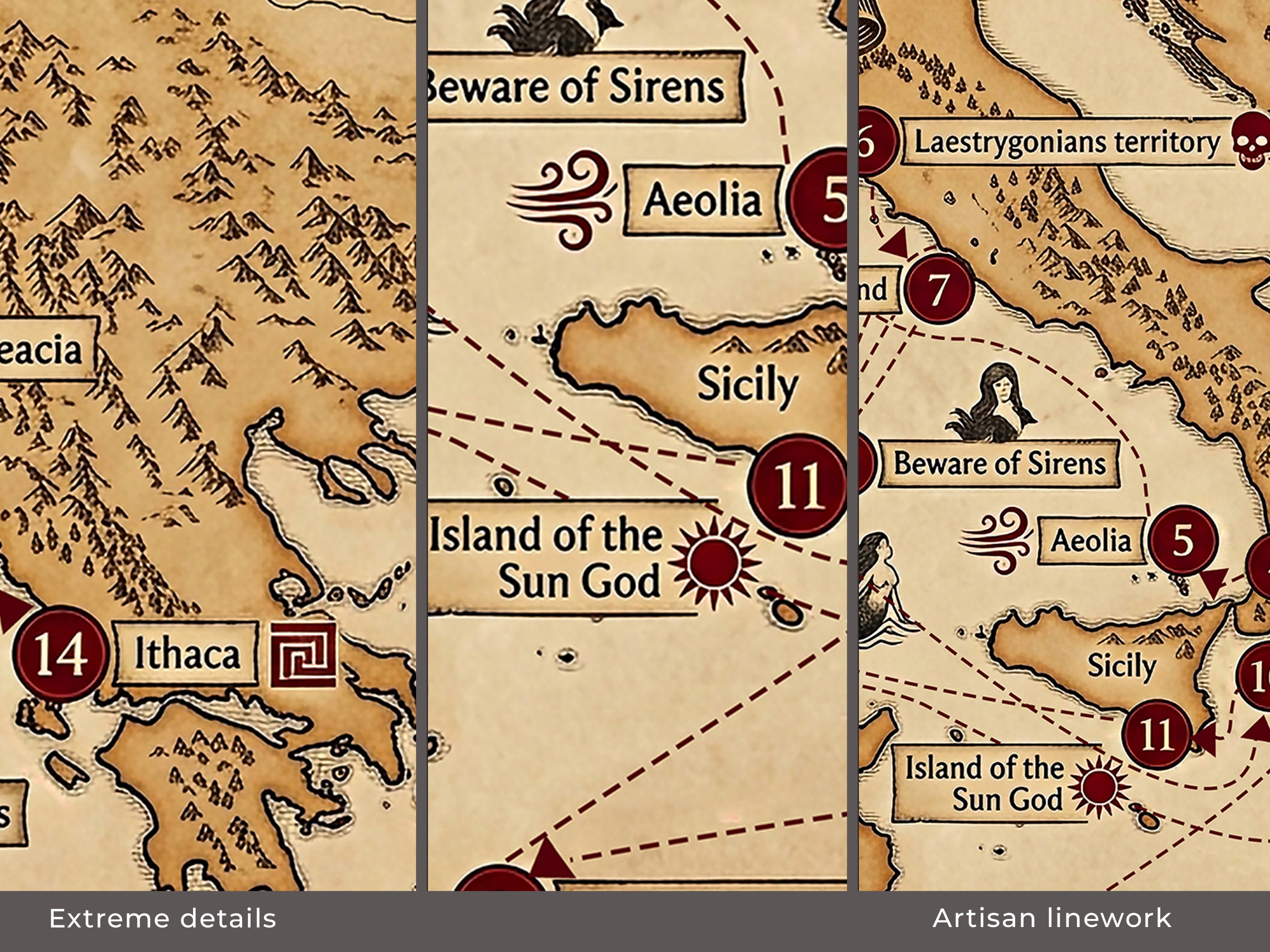 Odyssey Map Desk Mat — Vintage Greek Mythology Gaming/Office Mouse Pad