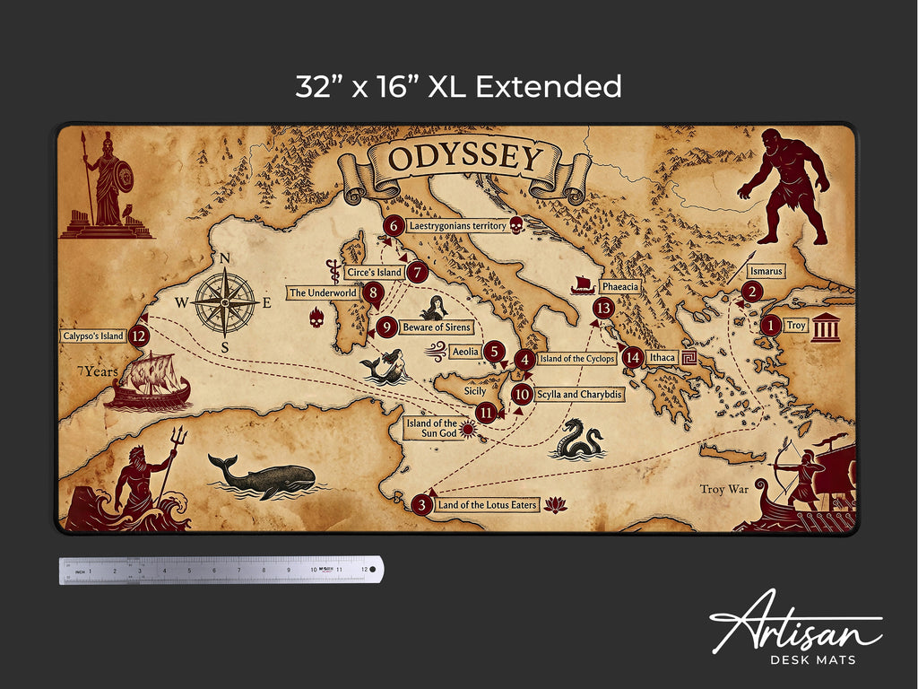 Odyssey Map Desk Mat — Vintage Greek Mythology Gaming/Office Mouse Pad