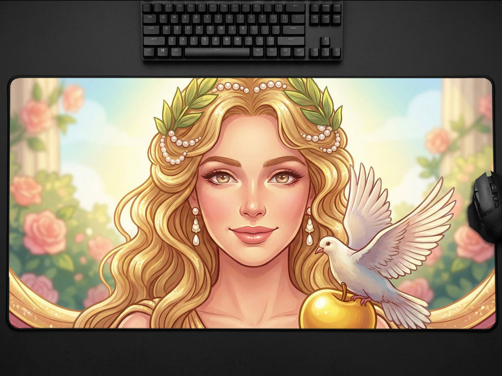 Aphrodite Desk Mat, Fantasy Greek Mythology Gaming Custom Desk Decor Mouse Pad