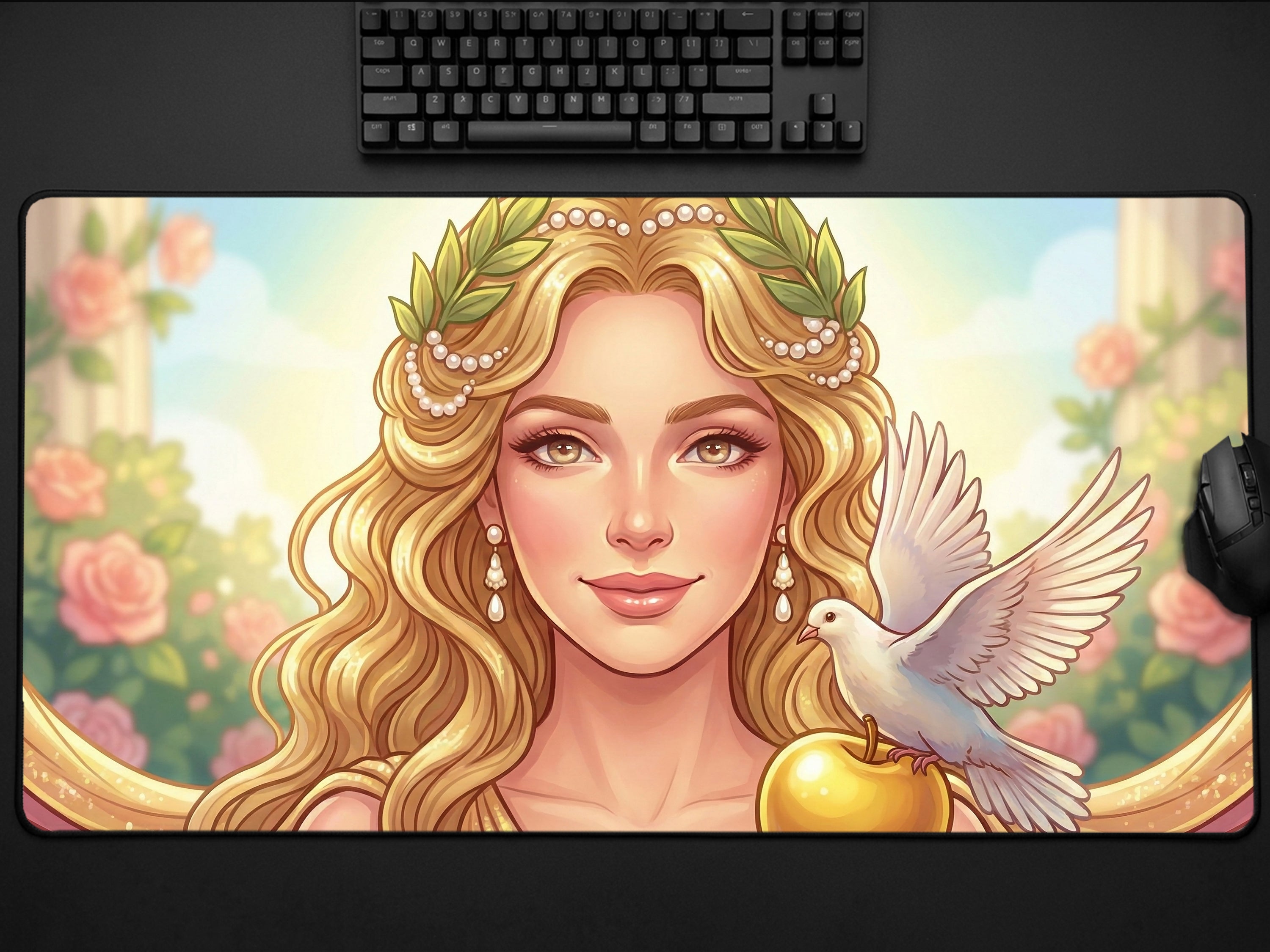Aphrodite Desk Mat, Fantasy Greek Mythology Gaming Custom Desk Decor Mouse Pad