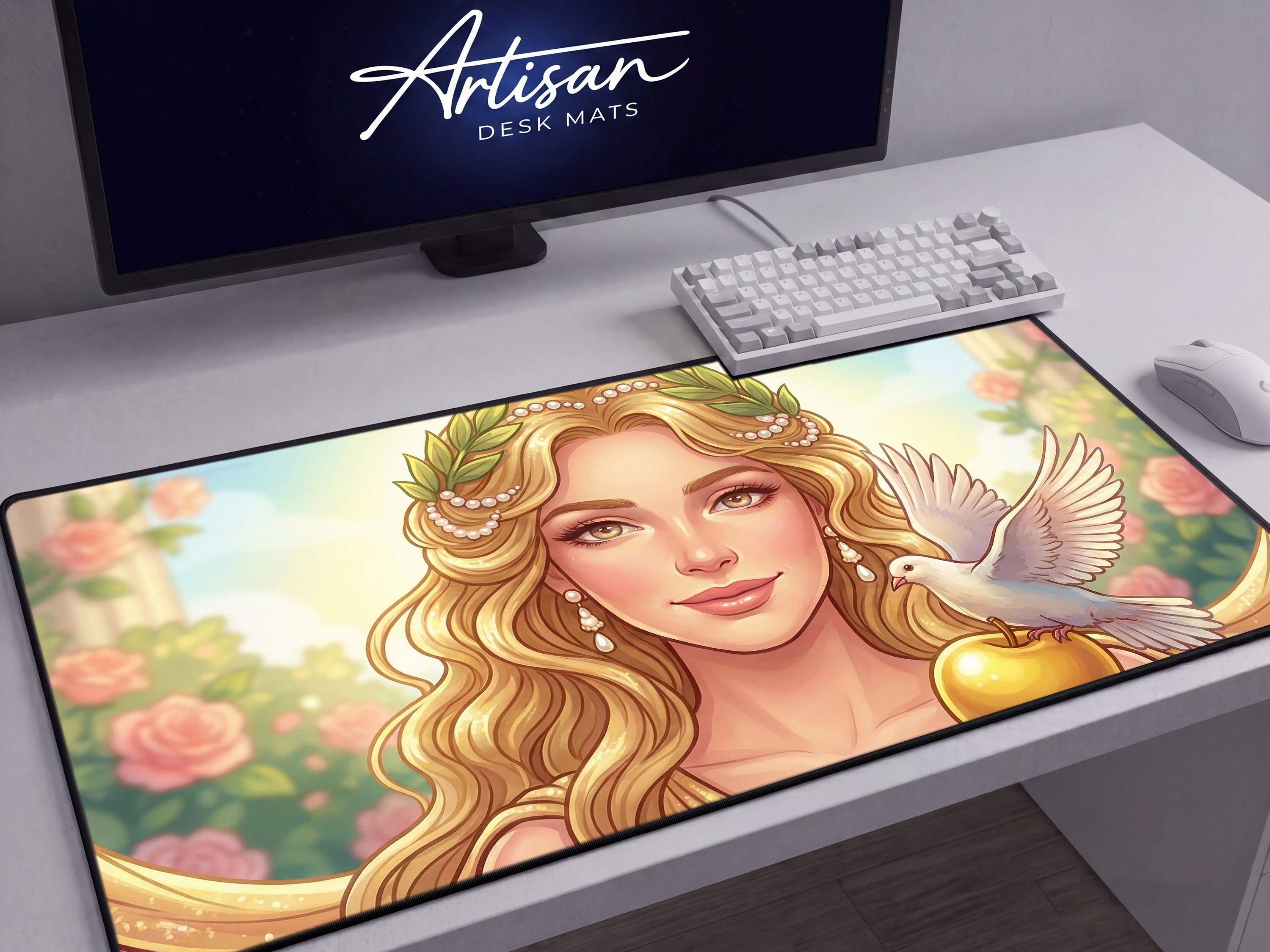 Aphrodite Desk Mat, Fantasy Greek Mythology Gaming Custom Desk Decor Mouse Pad
