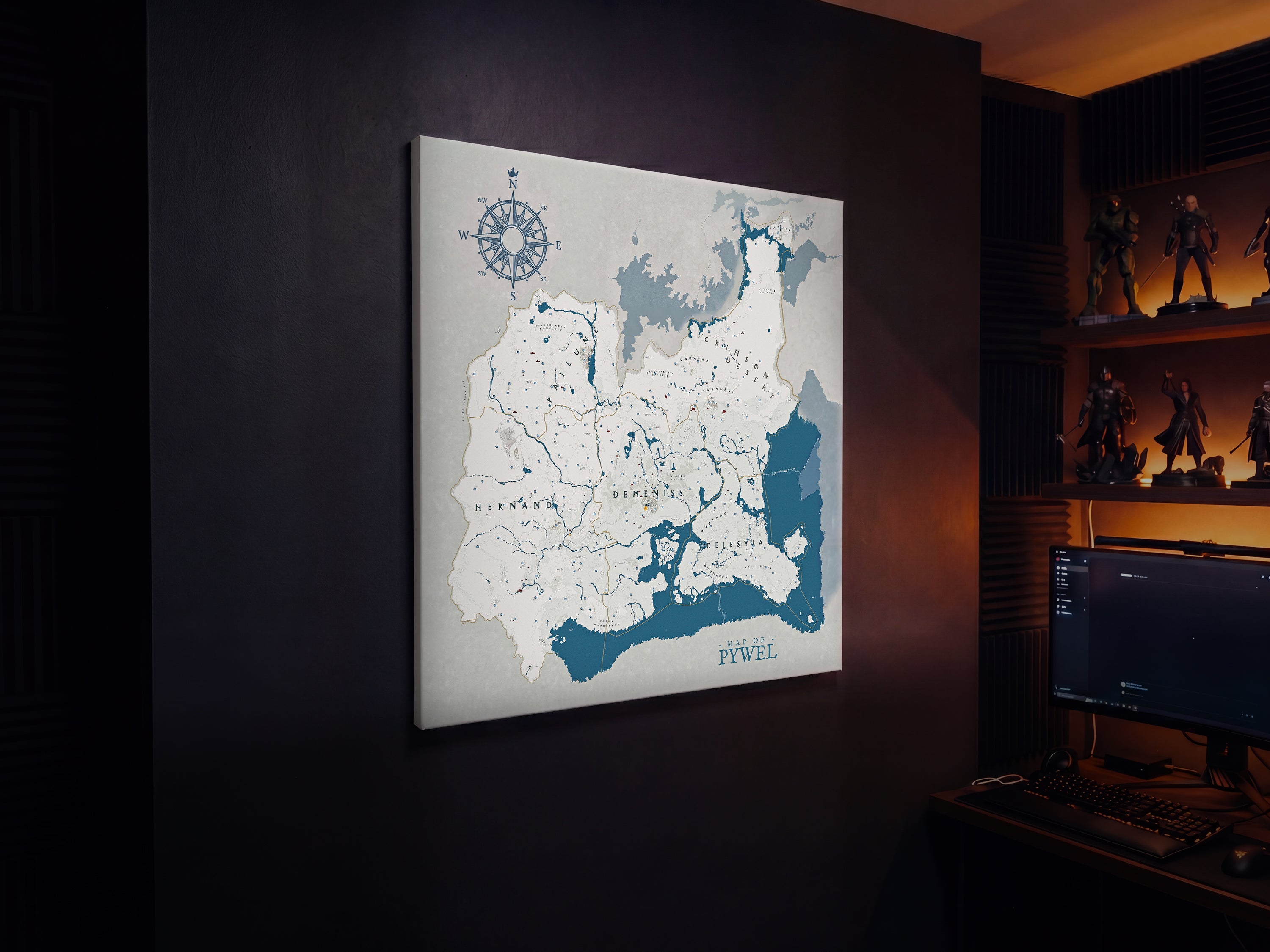 Crimson Desert Map Canvas Wall Art, Pywel Continent Game Map Print, Dark Fantasy RPG Wall Decor