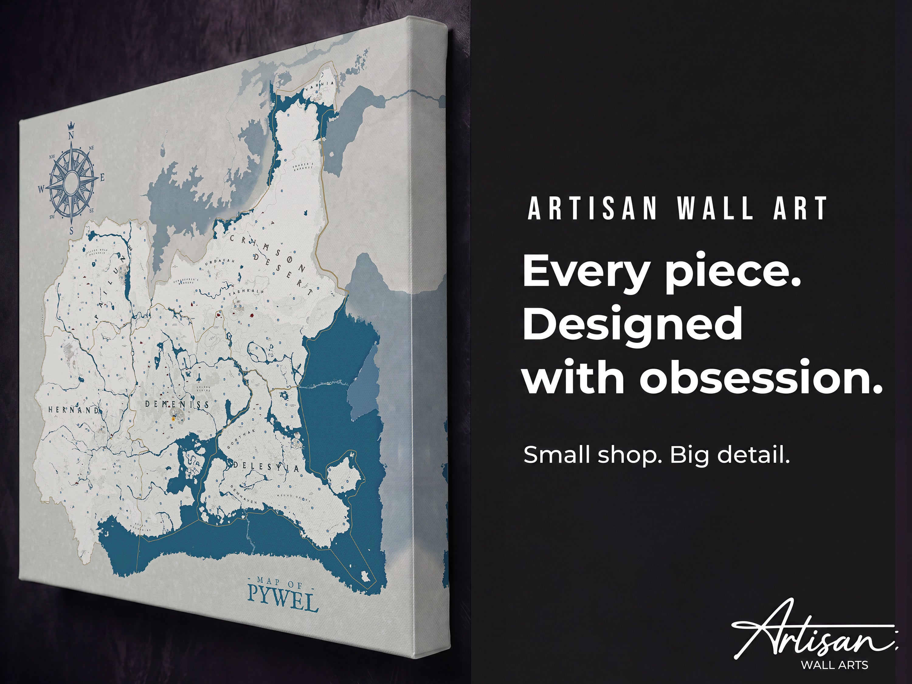 Crimson Desert Map Canvas Wall Art, Pywel Continent Game Map Print, Dark Fantasy RPG Wall Decor