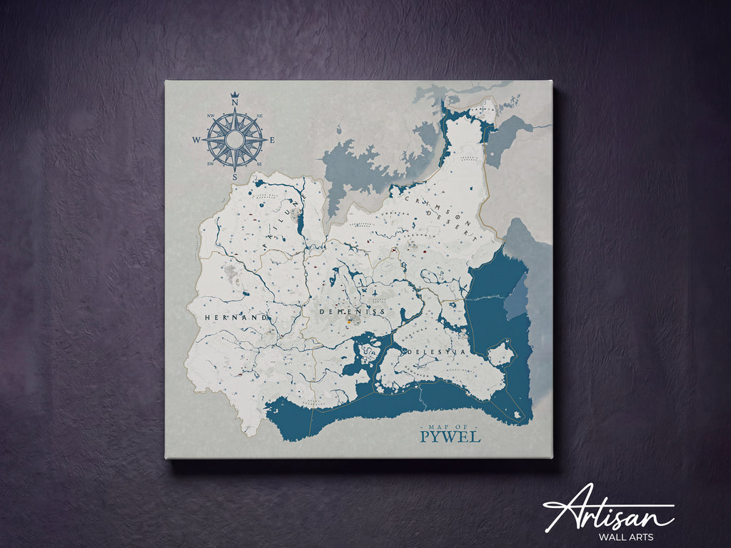 Crimson Desert Map Canvas Wall Art, Pywel Continent Game Map Print, Dark Fantasy RPG Wall Decor