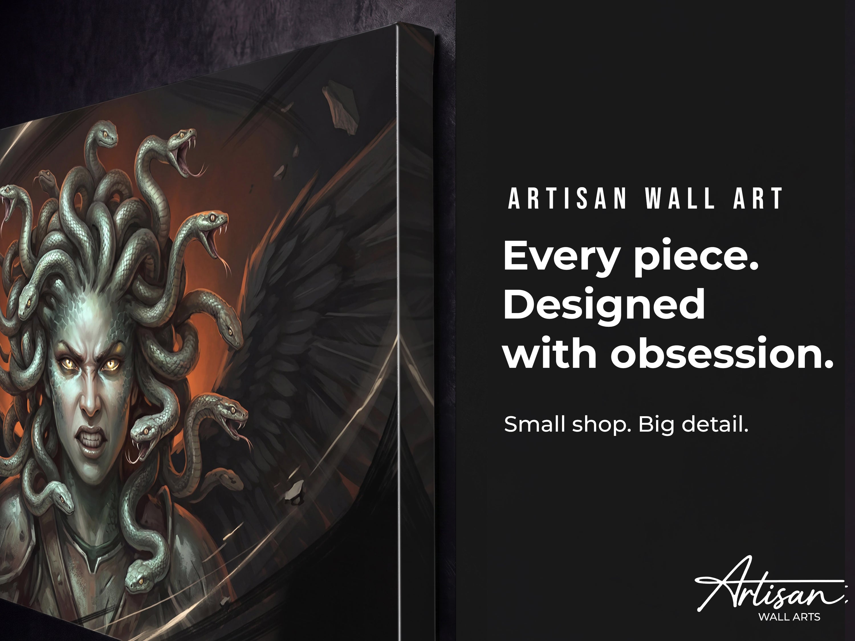 Medusa Canvas Wall Art, Greek Mythology Gorgon Print, Stretched Canvas Up to 60 Inches