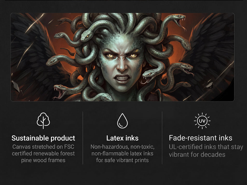 Medusa Canvas Wall Art, Greek Mythology Gorgon Print, Stretched Canvas Up to 60 Inches