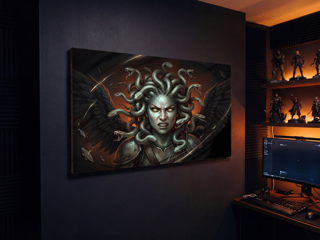 Medusa Canvas Wall Art, Greek Mythology Gorgon Print, Stretched Canvas Up to 60 Inches
