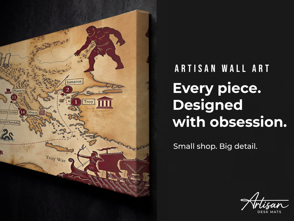 Odyssey Map Canvas Wall Art, Ancient Greek Mythology Map Print, Stretched Canvas Ready to Hang