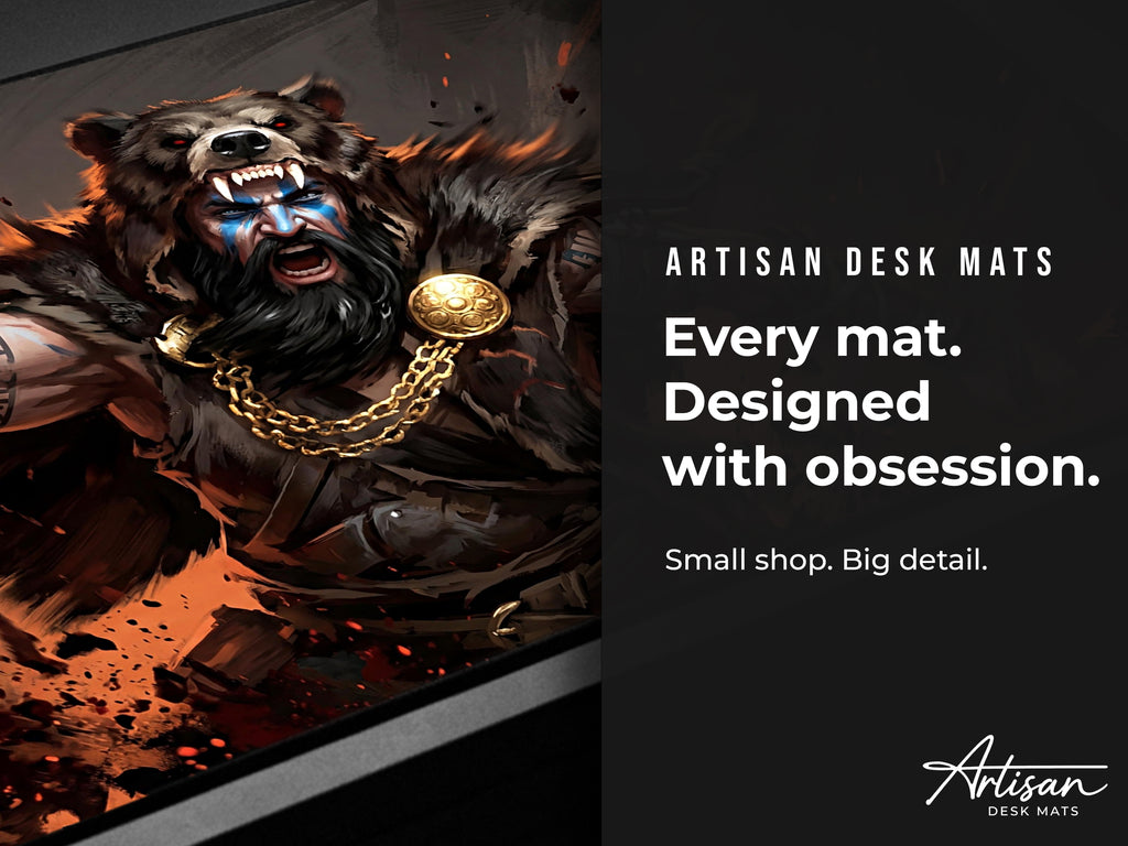 Myurdin Desk Mat, Crimson Desert Boss Fight Mousepad XL Neoprene, Black Bears Dark Fantasy Art