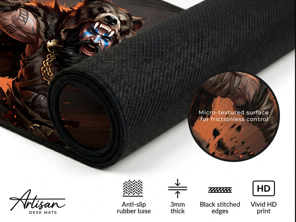 Myurdin Desk Mat, Crimson Desert Boss Fight Mousepad XL Neoprene, Black Bears Dark Fantasy Art