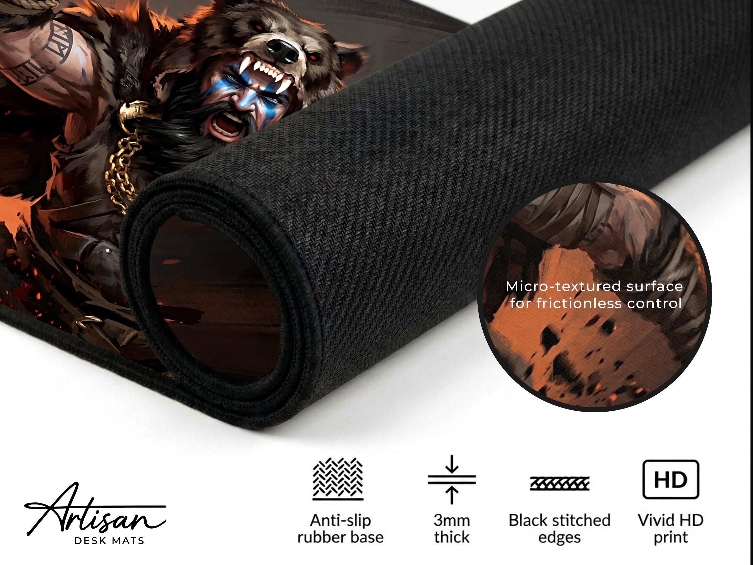 Myurdin Desk Mat, Crimson Desert Boss Fight Mousepad XL Neoprene, Black Bears Dark Fantasy Art