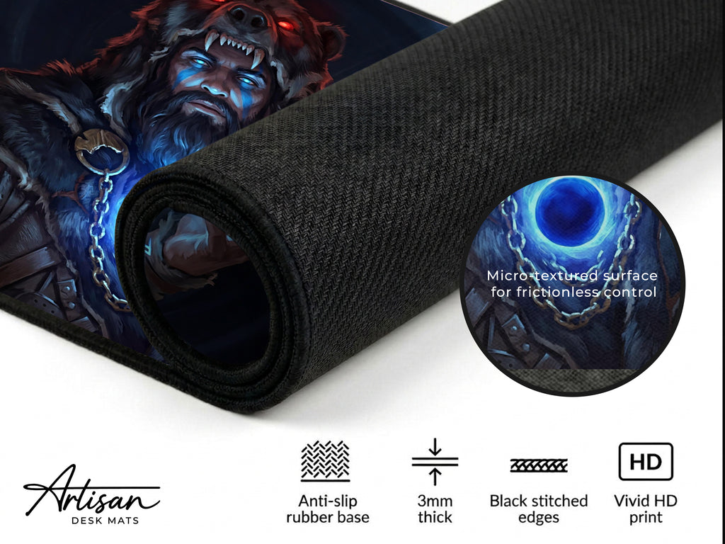 Myurdin Desk Mat, Crimson Desert Gaming Mousepad XL Neoprene, Black Bear Leader Dark Fantasy