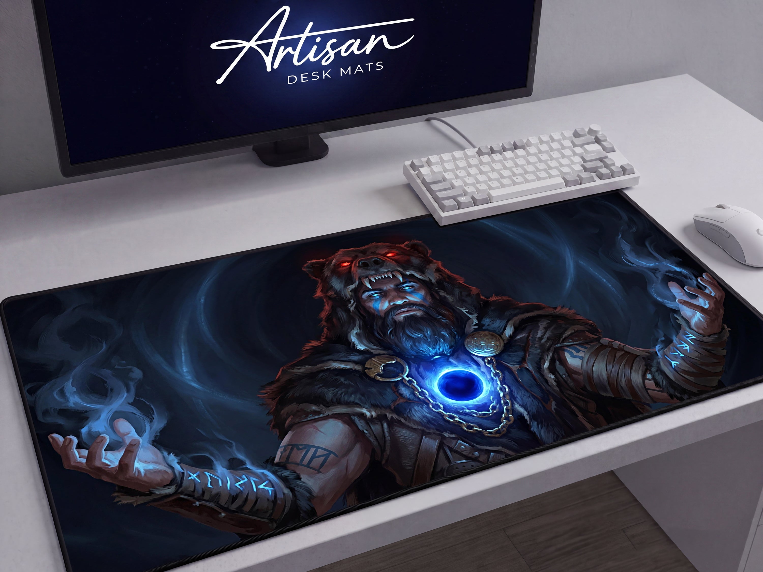 Myurdin Desk Mat, Crimson Desert Gaming Mousepad XL Neoprene, Black Bear Leader Dark Fantasy