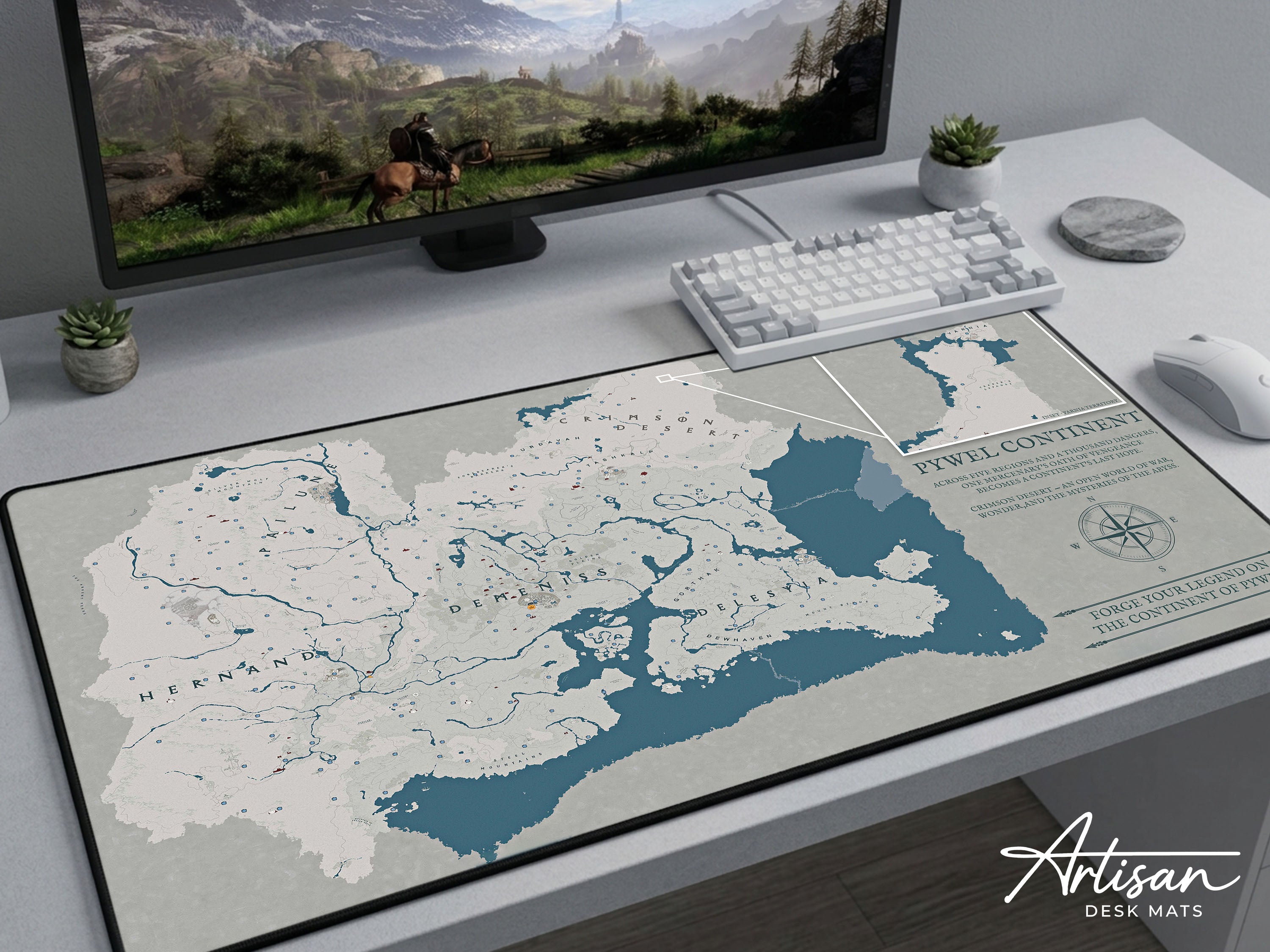 Crimson Desert World Map Desk Mat, XL Neoprene Gaming Mousepad, Pywel Game Map, Dark Fantasy Action RPG