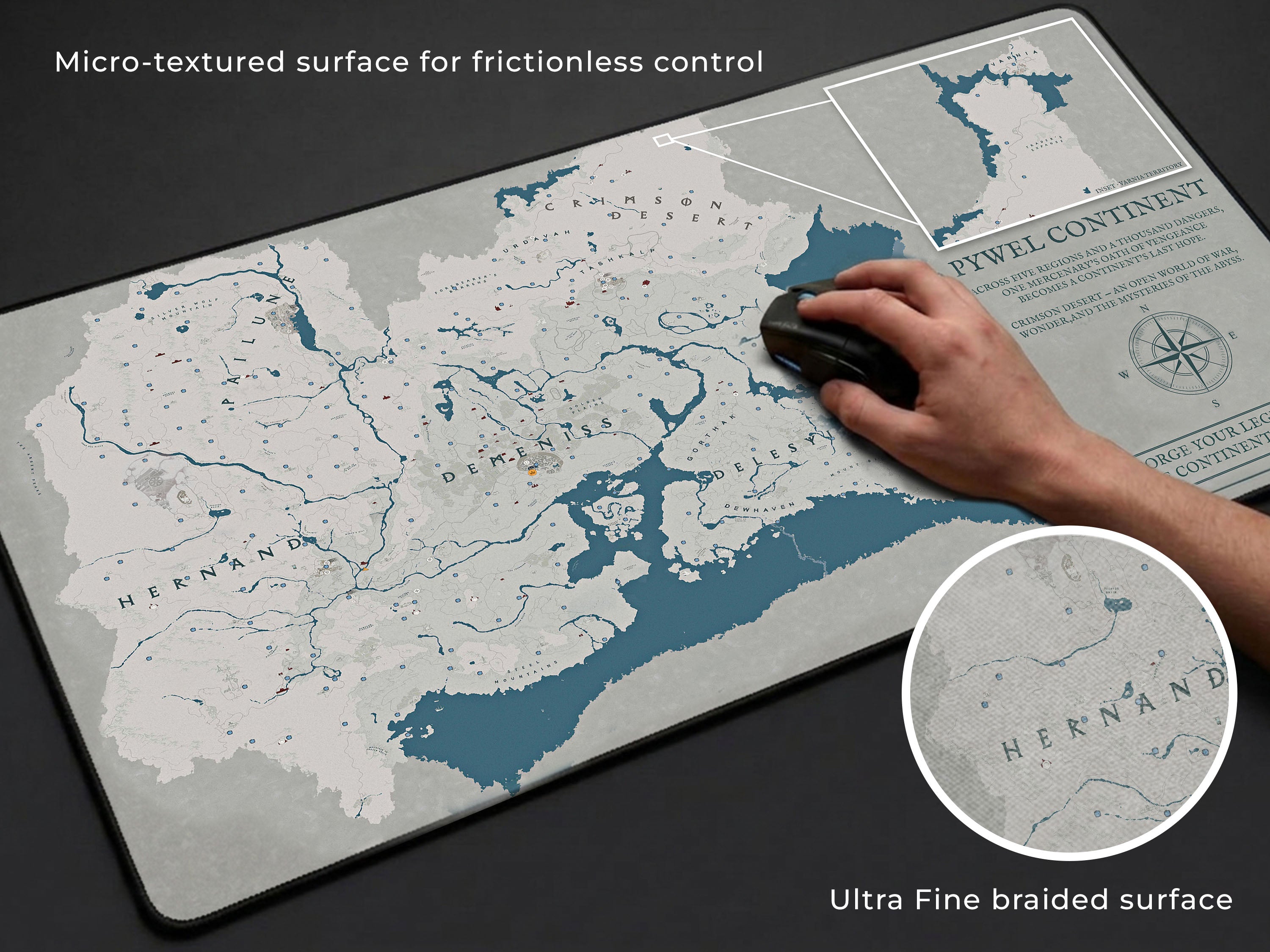 Crimson Desert World Map Desk Mat, XL Neoprene Gaming Mousepad, Pywel Game Map, Dark Fantasy Action RPG
