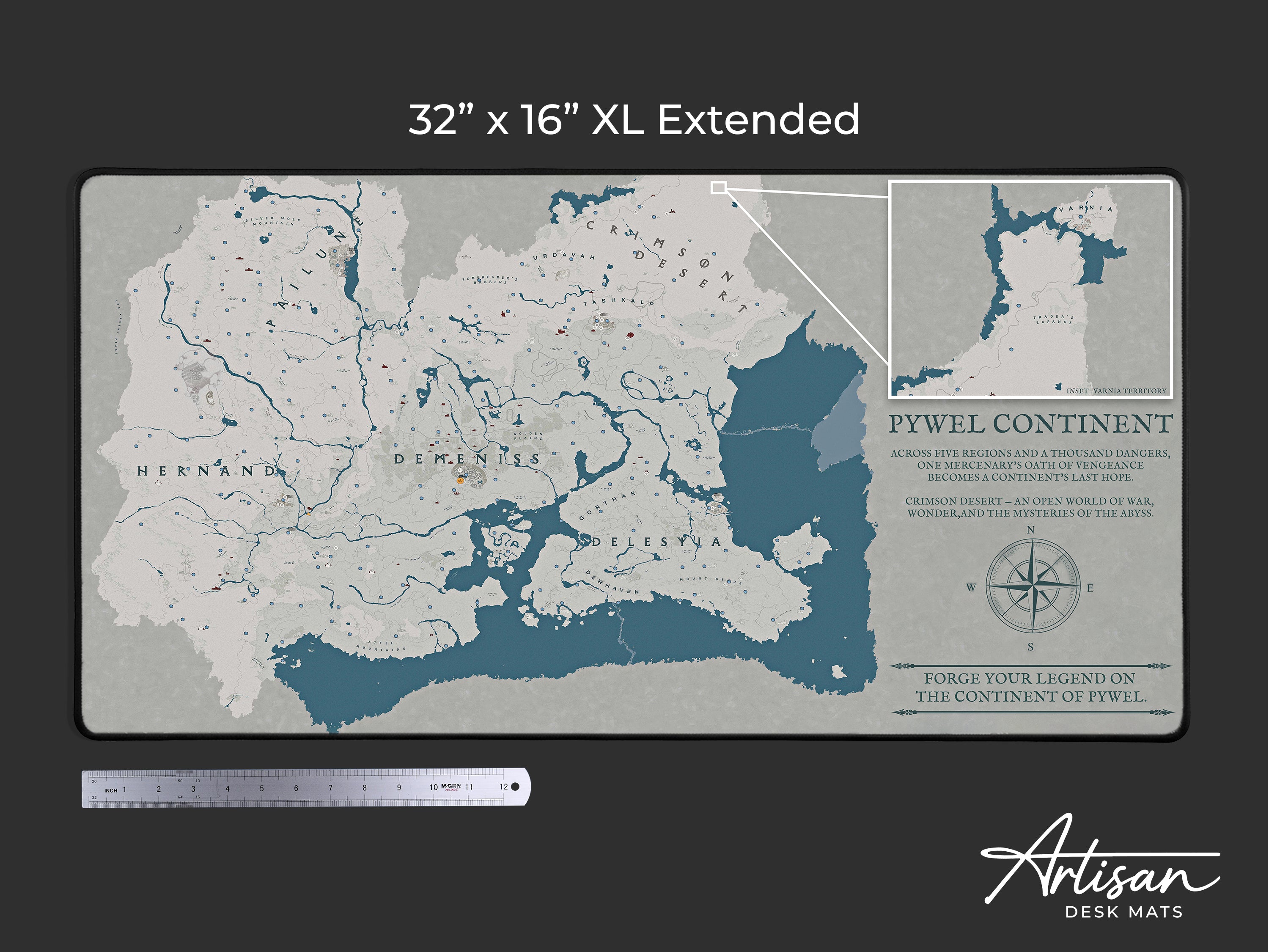 Crimson Desert World Map Desk Mat, XL Neoprene Gaming Mousepad, Pywel Game Map, Dark Fantasy Action RPG