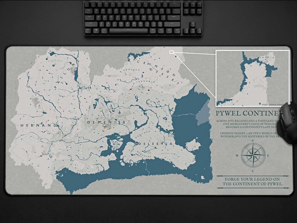 Crimson Desert World Map Desk Mat, XL Neoprene Gaming Mousepad, Pywel Game Map, Dark Fantasy Action RPG