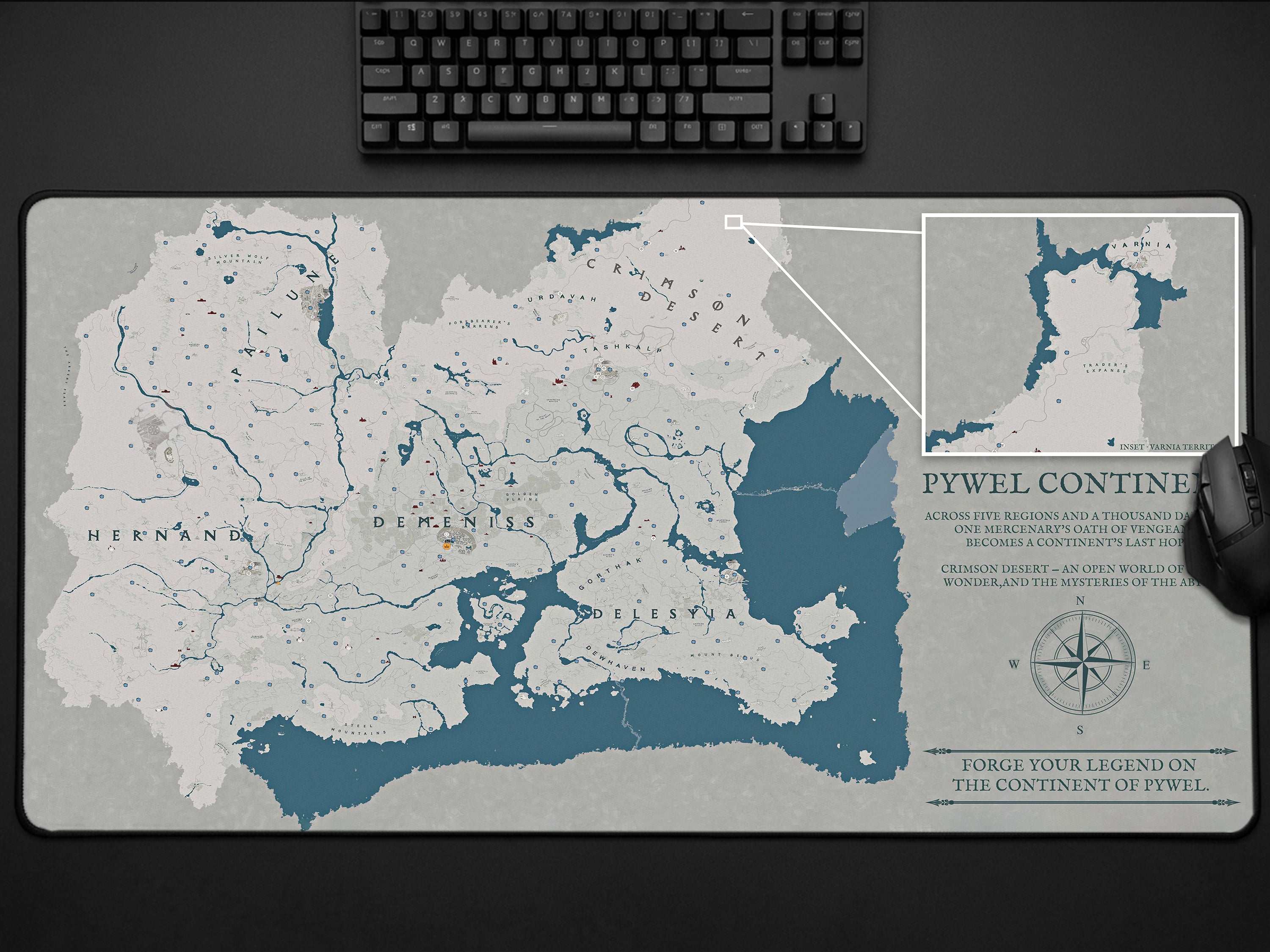 Crimson Desert World Map Desk Mat, XL Neoprene Gaming Mousepad, Pywel Game Map, Dark Fantasy Action RPG