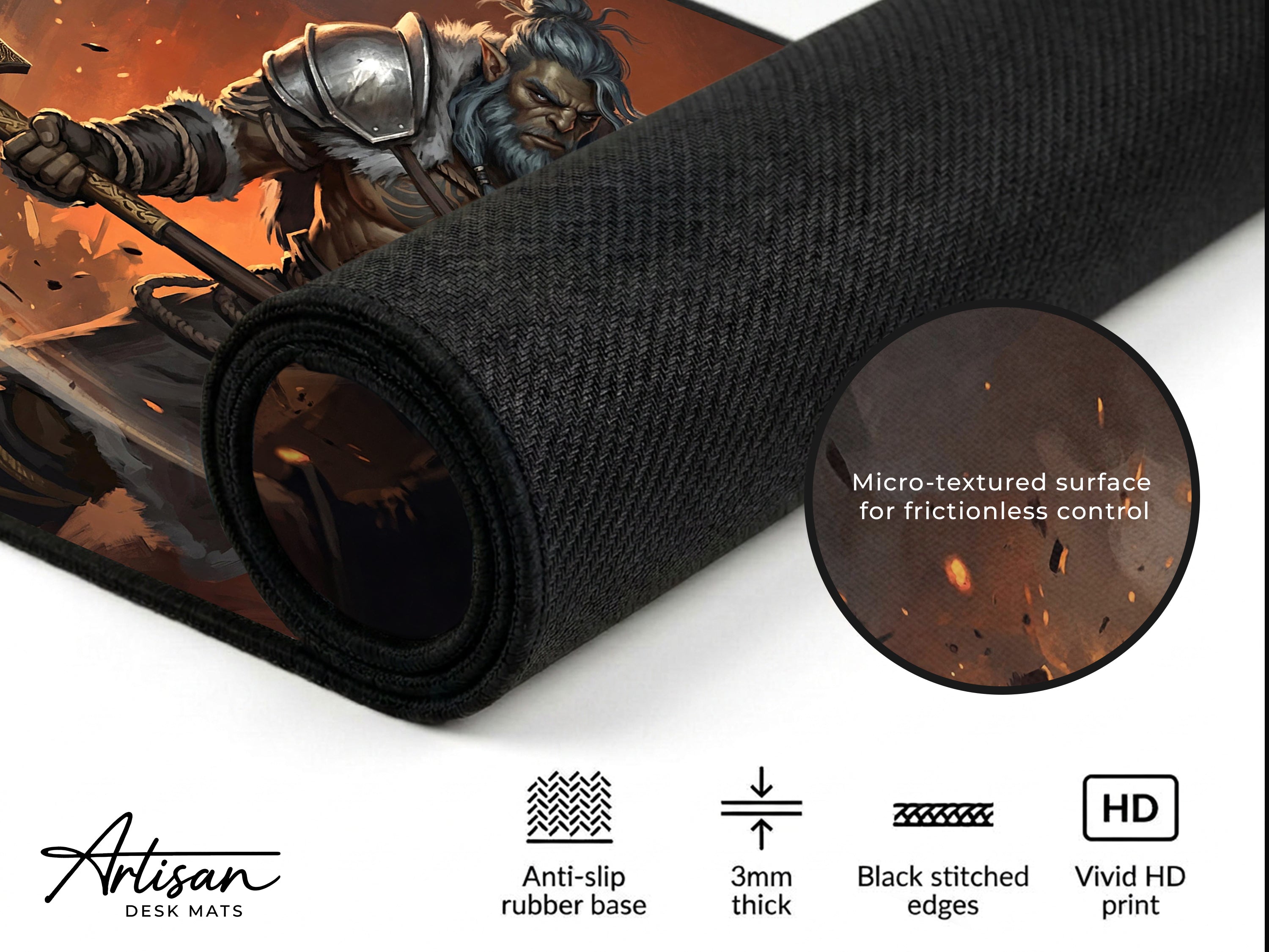 Oongka Desk Mat, Crimson Desert Gaming Mousepad XL Neoprene, Dark Fantasy Orc Warrior Art