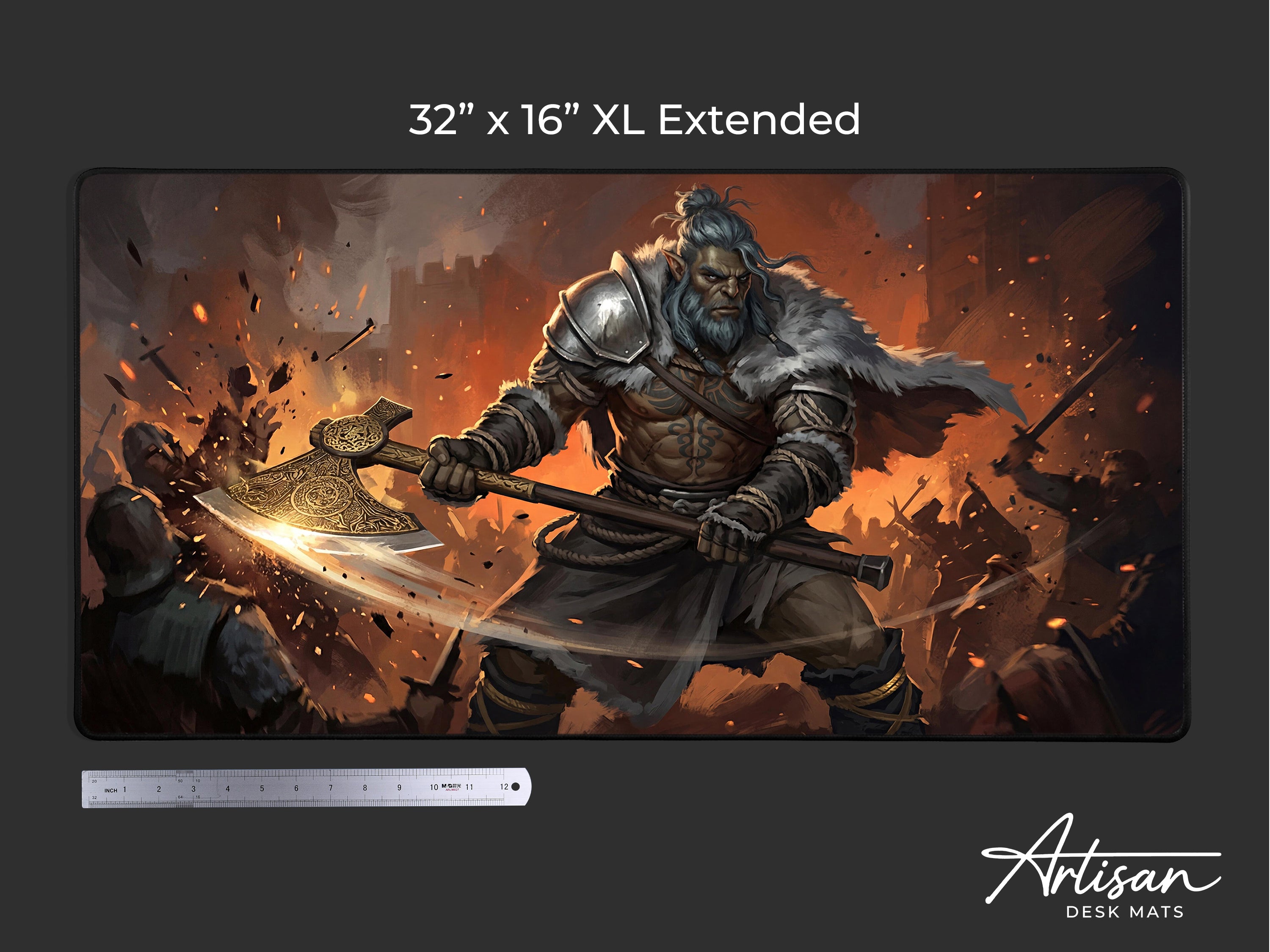 Oongka Desk Mat, Crimson Desert Gaming Mousepad XL Neoprene, Dark Fantasy Orc Warrior Art