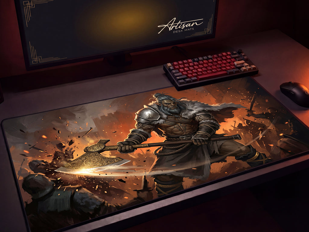 Oongka Desk Mat, Crimson Desert Gaming Mousepad XL Neoprene, Dark Fantasy Orc Warrior Art