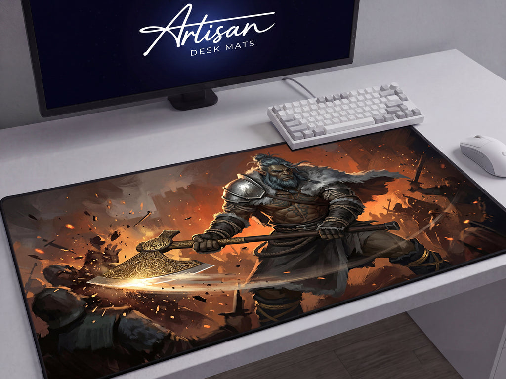 Oongka Desk Mat, Crimson Desert Gaming Mousepad XL Neoprene, Dark Fantasy Orc Warrior Art