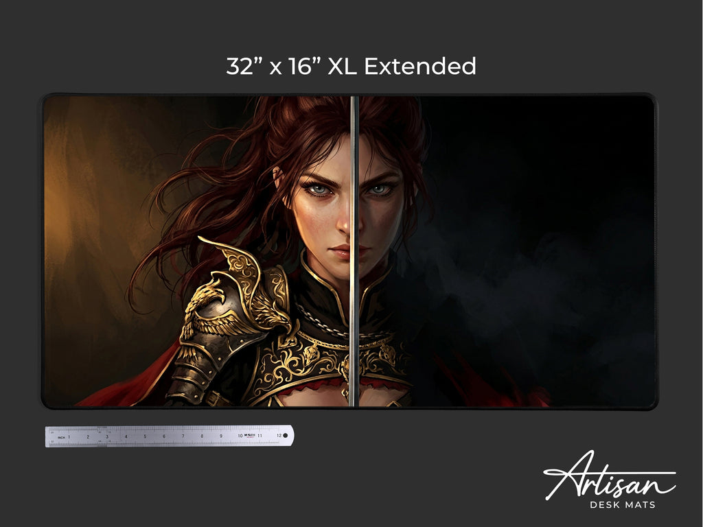 Damiane Desk Mat, Crimson Desert Gaming Mousepad XL Neoprene, Dark Fantasy Rapier Duelist
