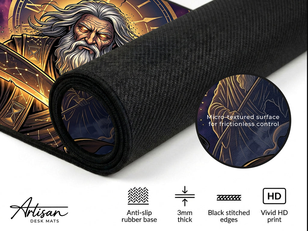Chronos Desk Mat, Greek Mythology Gaming Mousepad, XL Neoprene Dark Fantasy God of Time