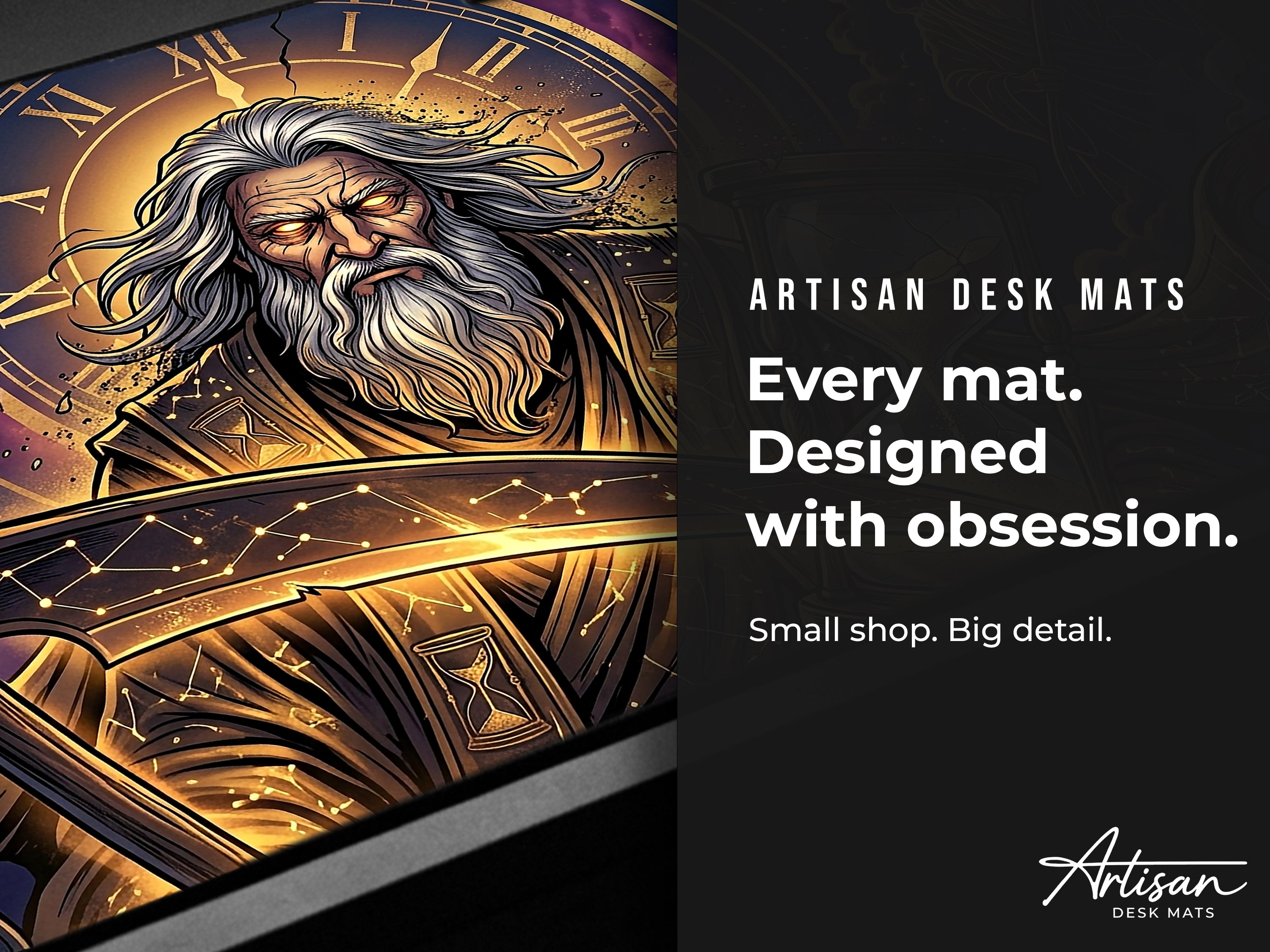 Chronos Desk Mat, Greek Mythology Gaming Mousepad, XL Neoprene Dark Fantasy God of Time