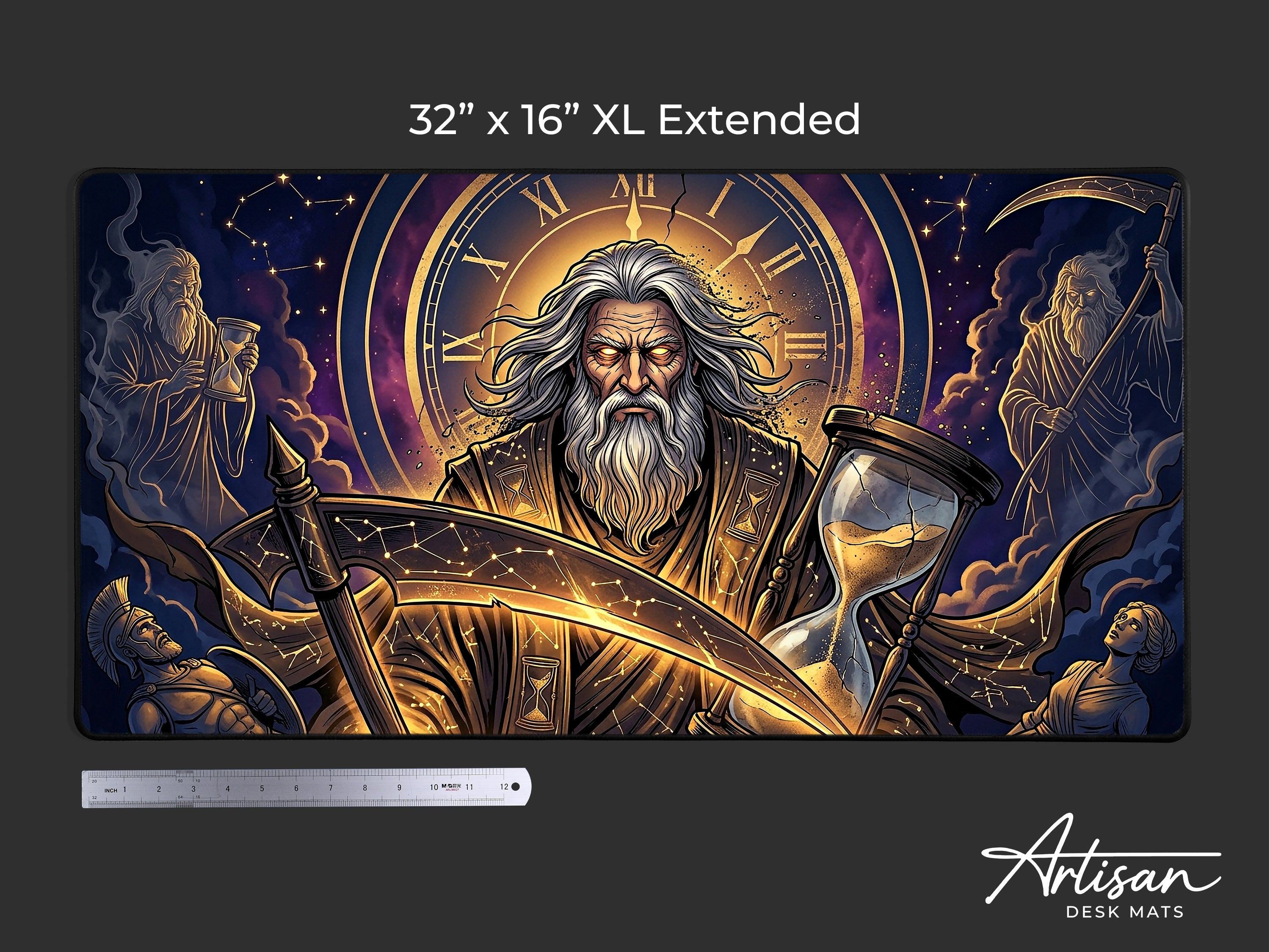 Chronos Desk Mat, Greek Mythology Gaming Mousepad, XL Neoprene Dark Fantasy God of Time