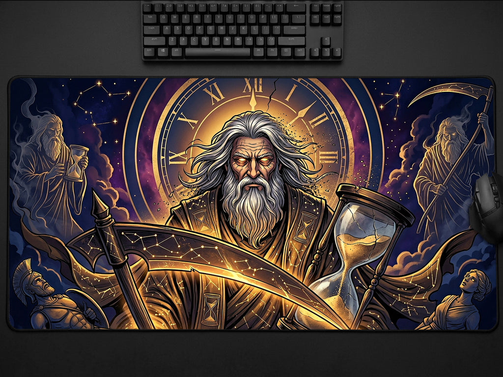 Chronos Desk Mat, Greek Mythology Gaming Mousepad, XL Neoprene Dark Fantasy God of Time