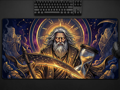 Chronos Desk Mat, Greek Mythology Gaming Mousepad, XL Neoprene Dark Fantasy God of Time