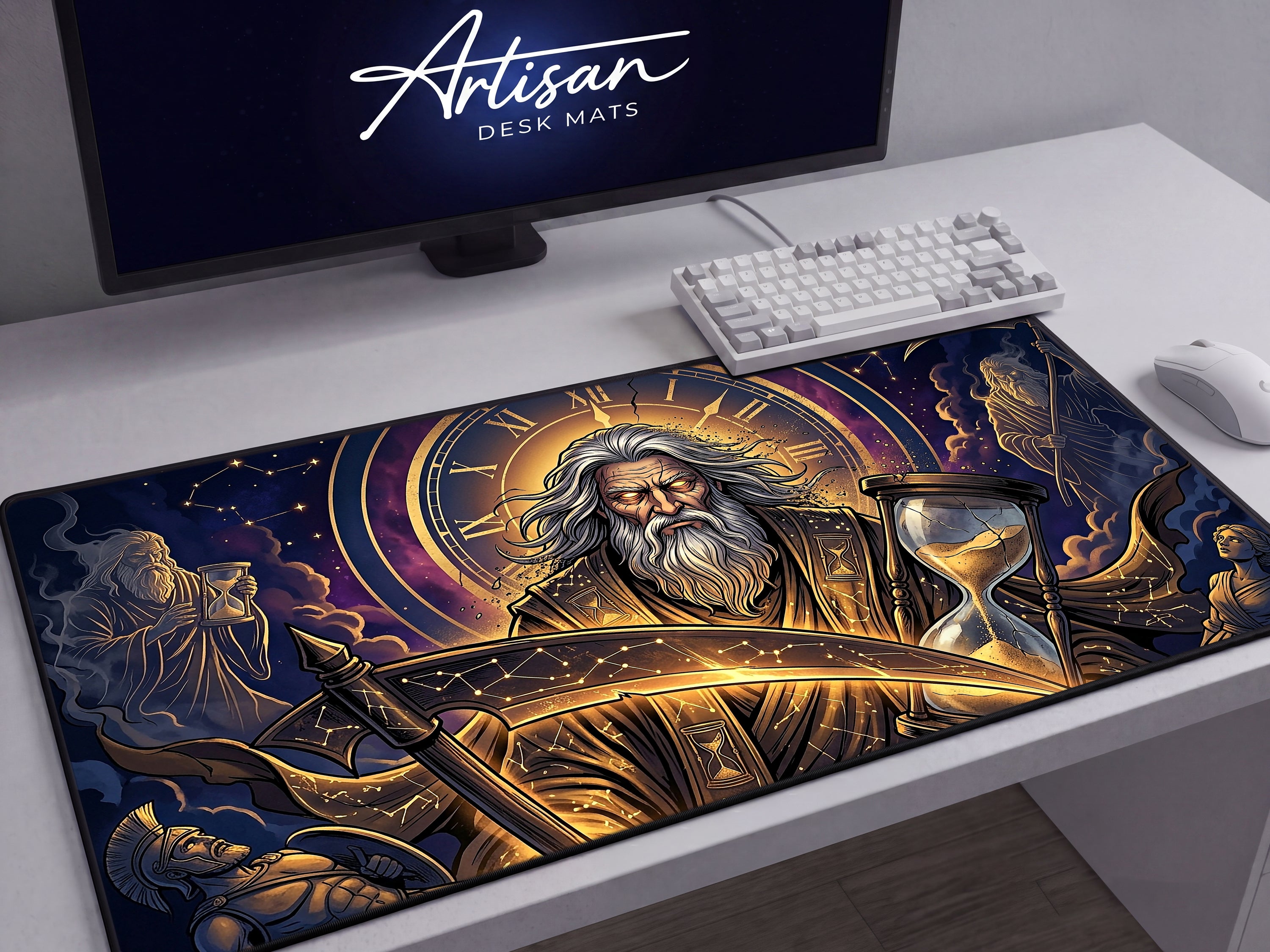 Chronos Desk Mat, Greek Mythology Gaming Mousepad, XL Neoprene Dark Fantasy God of Time
