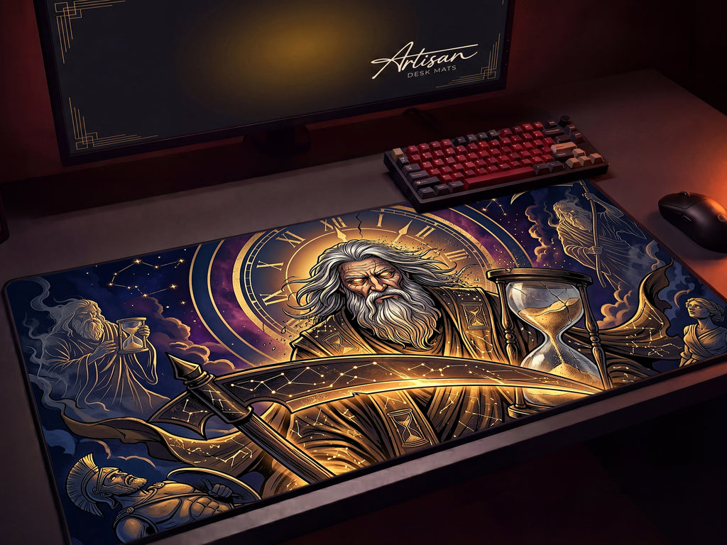 Chronos Desk Mat, Greek Mythology Gaming Mousepad, XL Neoprene Dark Fantasy God of Time