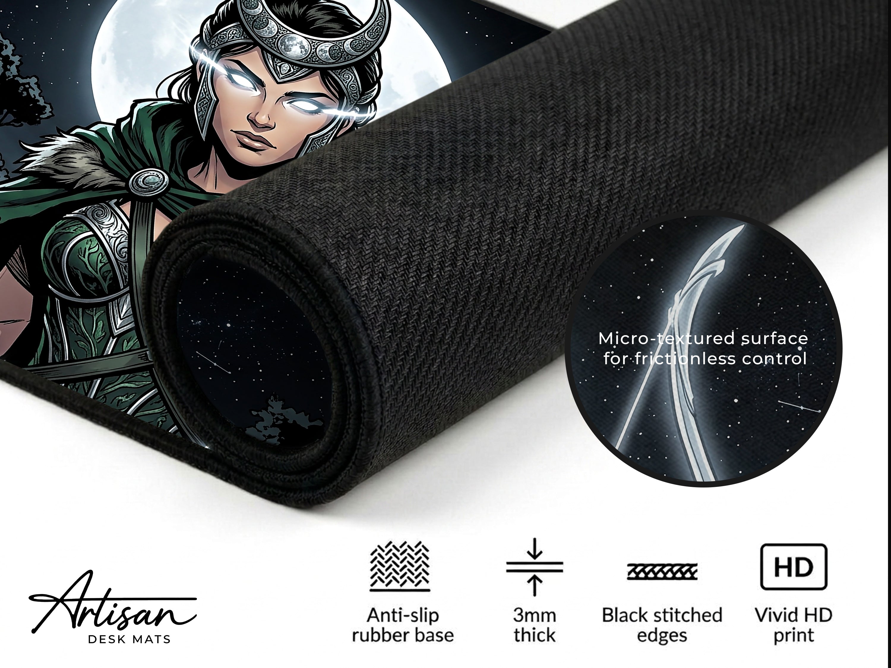 Artemis Desk Mat, Greek Goddess Mythology Mousepad, XL Neoprene Dark Fantasy