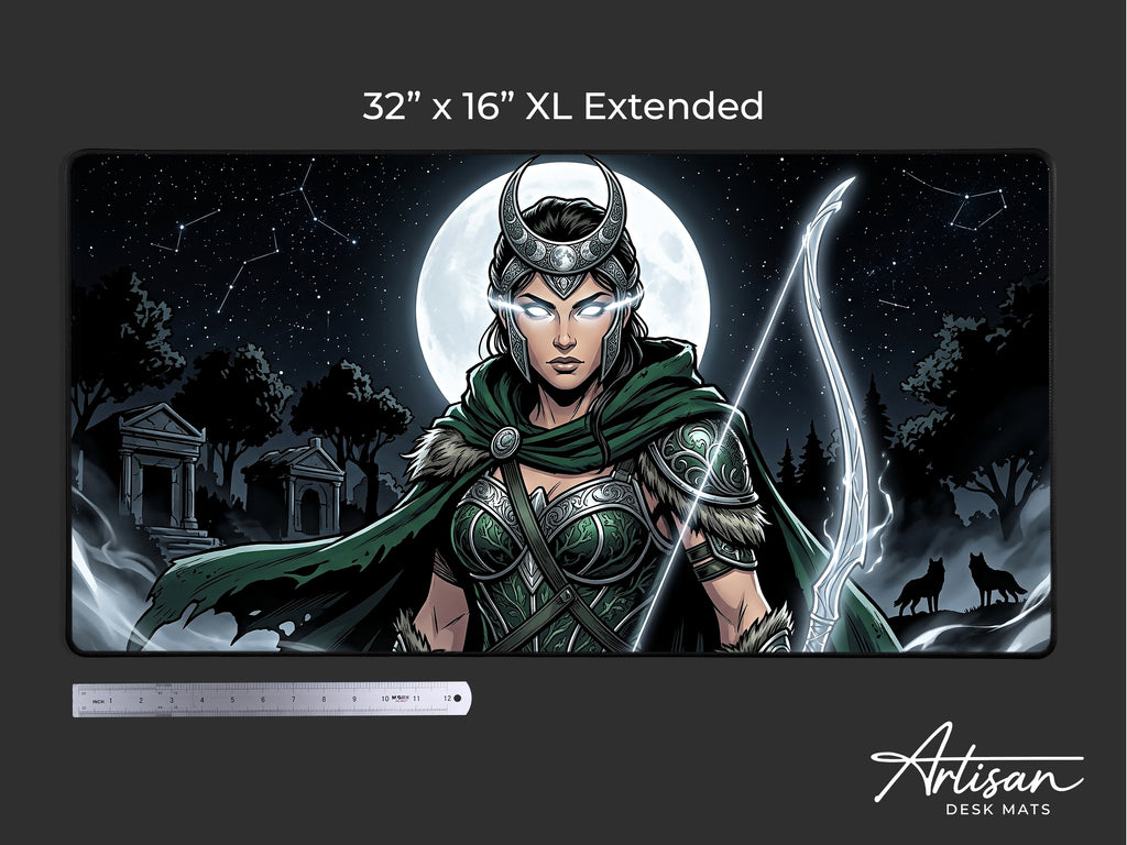 Artemis Desk Mat, Greek Goddess Mythology Mousepad, XL Neoprene Dark Fantasy