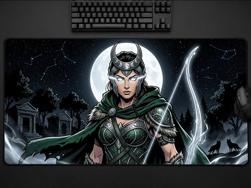 Artemis Desk Mat, Greek Goddess Mythology Mousepad, XL Neoprene Dark Fantasy