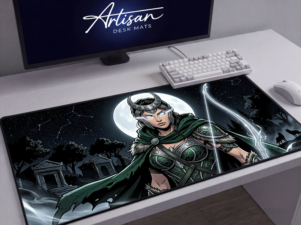 Artemis Desk Mat, Greek Goddess Mythology Mousepad, XL Neoprene Dark Fantasy