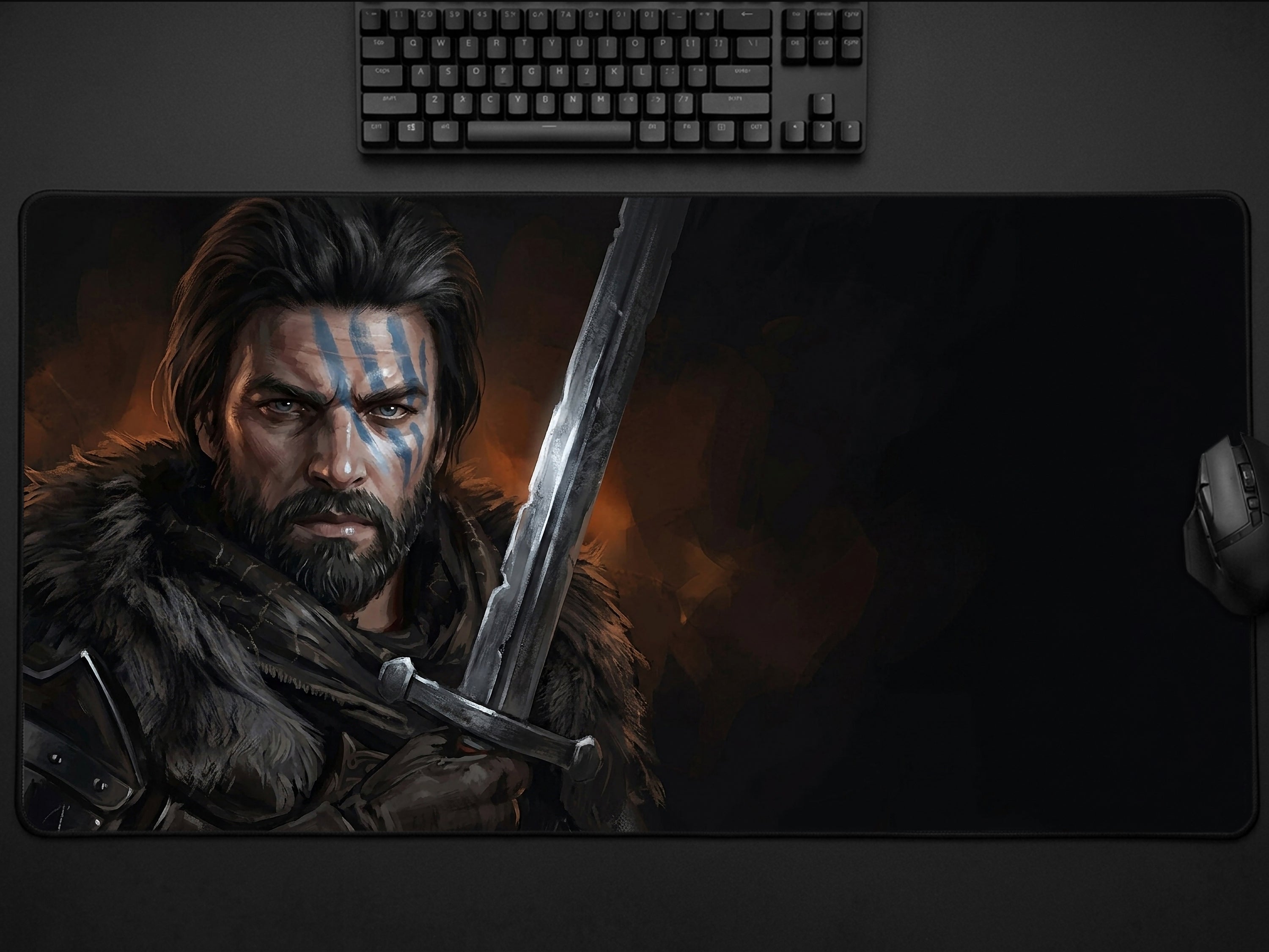 Kliff Desk Mat, Action RPG Gaming Mousepad XL Neoprene, Crimson Desert Dark Fantasy Art