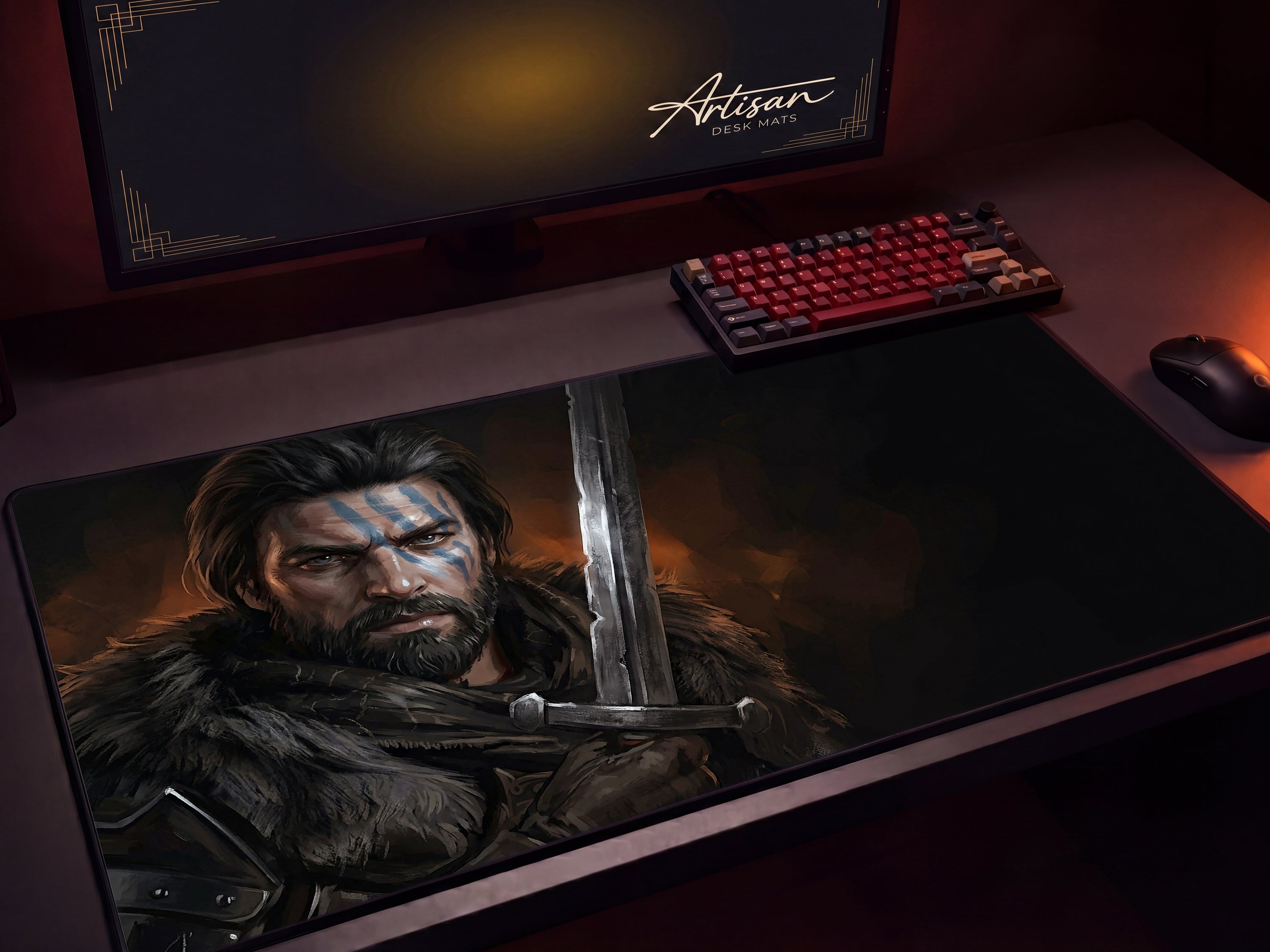 Kliff Desk Mat, Action RPG Gaming Mousepad XL Neoprene, Crimson Desert Dark Fantasy Art