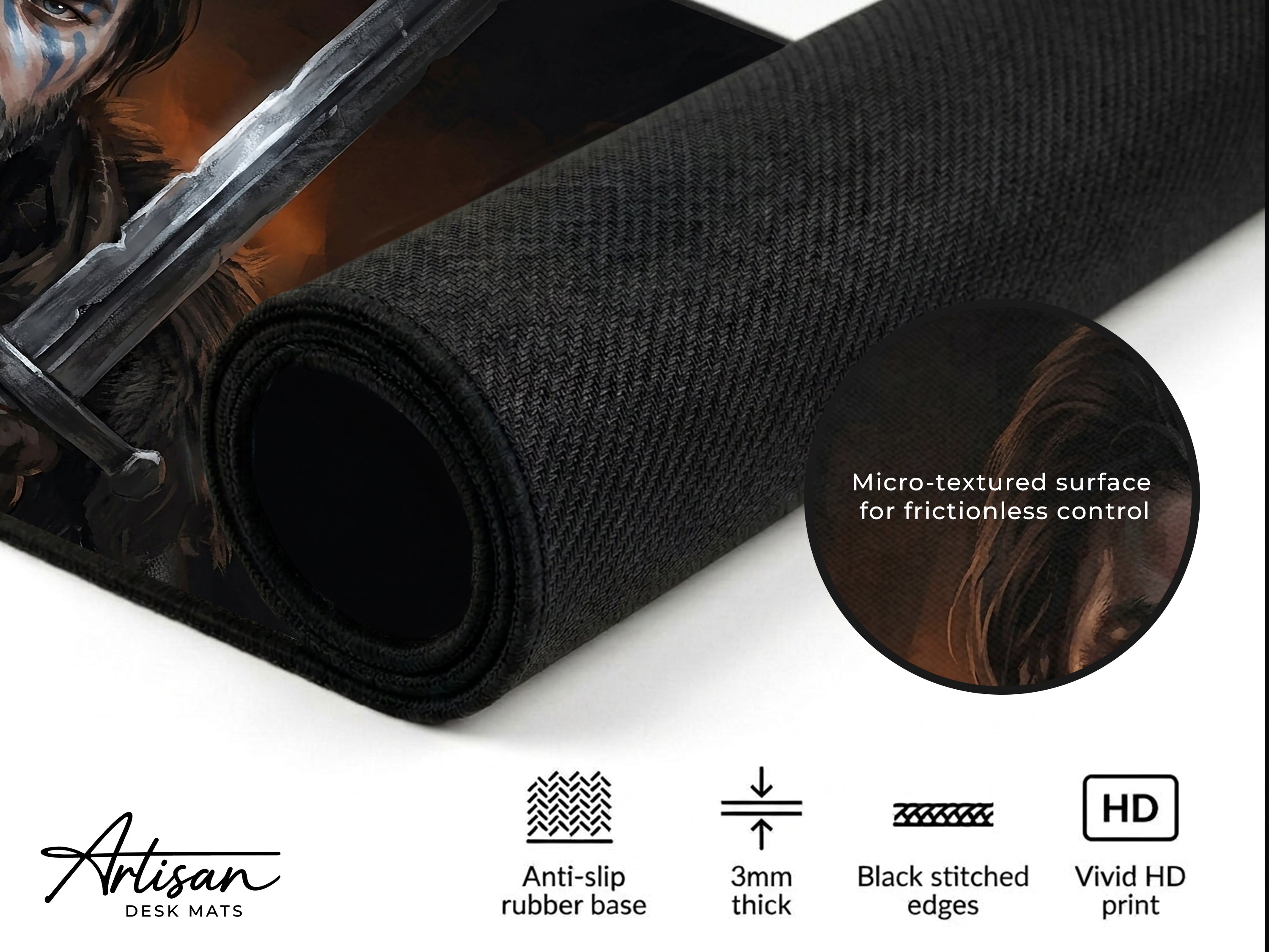 Kliff Desk Mat, Crimson Desert Gaming Mousepad XL Neoprene, Blood and Vengeance Dark Fantasy
