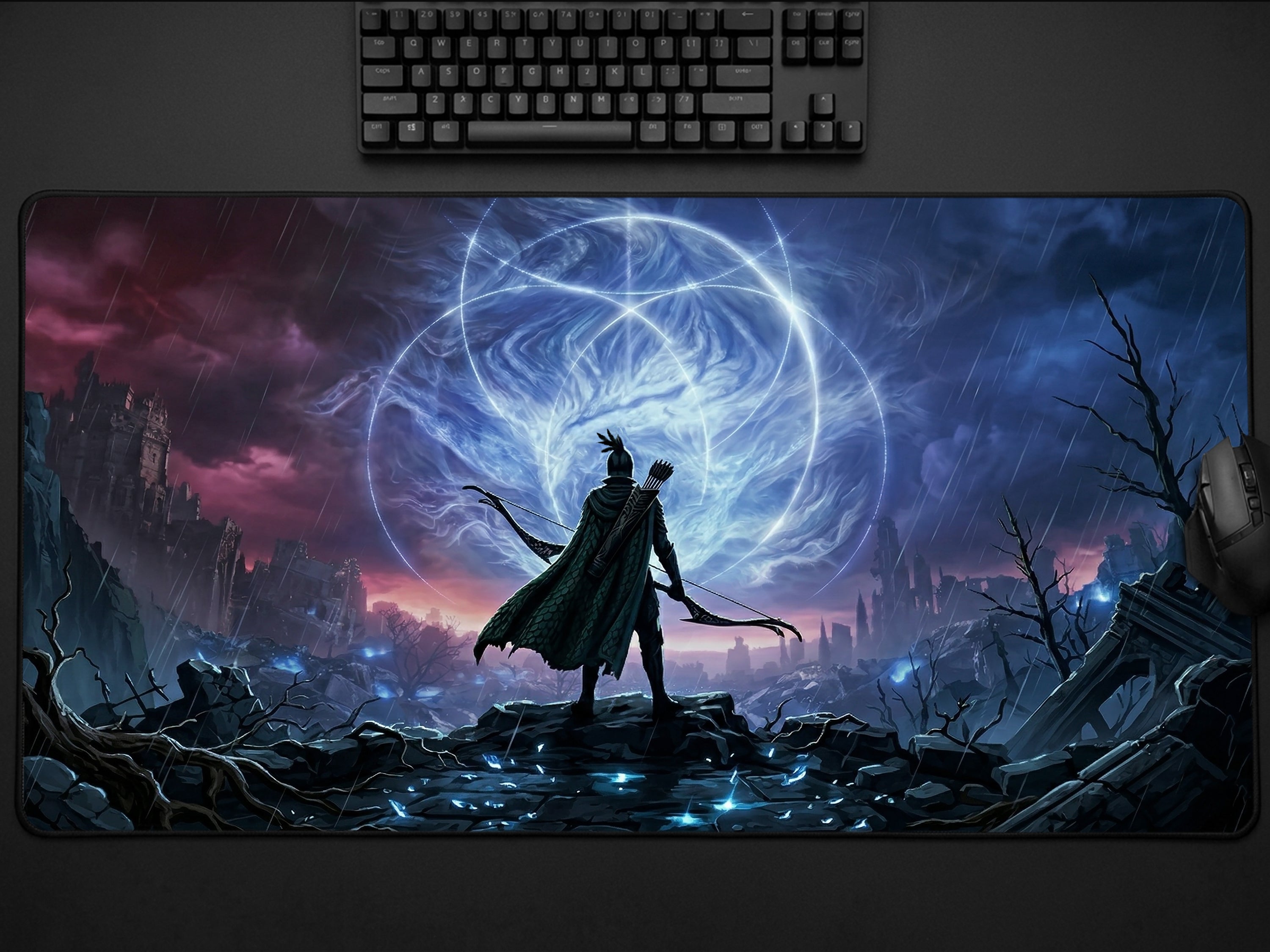 Ironeye Nightreign Desk Mat, Elden Ring Gift for Gamer, XL Neoprene Dark Fantasy Mousepad