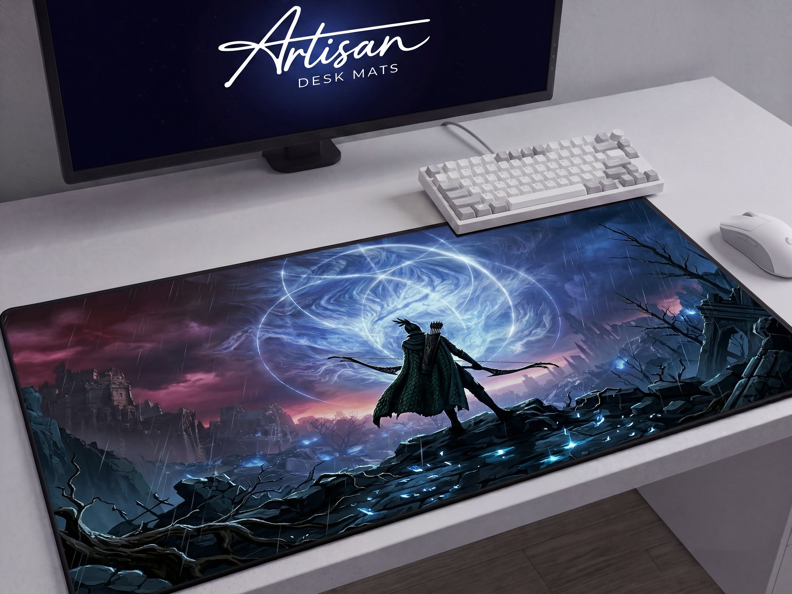 Ironeye Nightreign Desk Mat, Elden Ring Gift for Gamer, XL Neoprene Dark Fantasy Mousepad