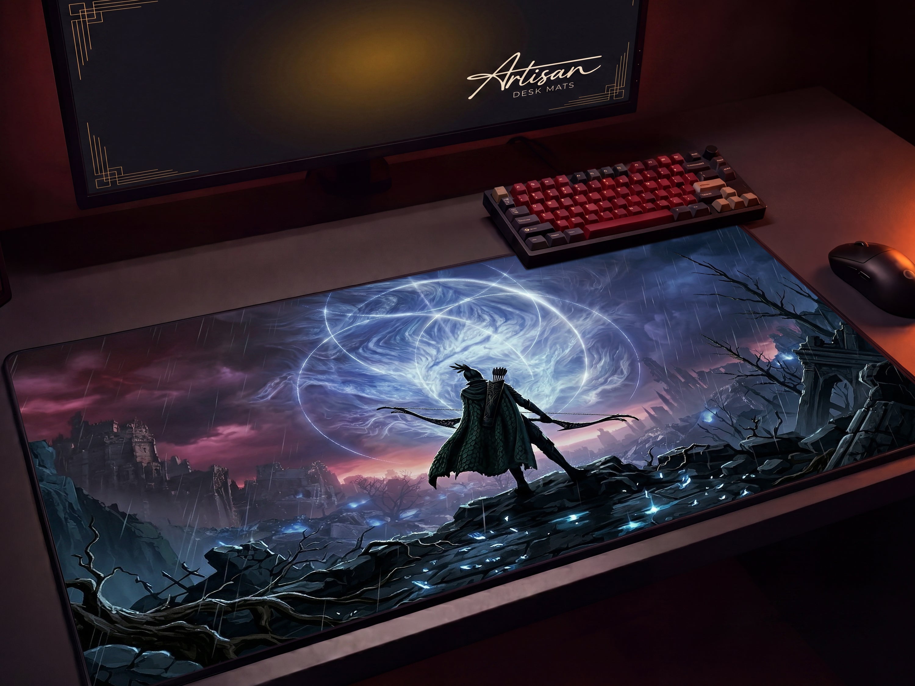 Ironeye Nightreign Desk Mat, Elden Ring Gift for Gamer, XL Neoprene Dark Fantasy Mousepad